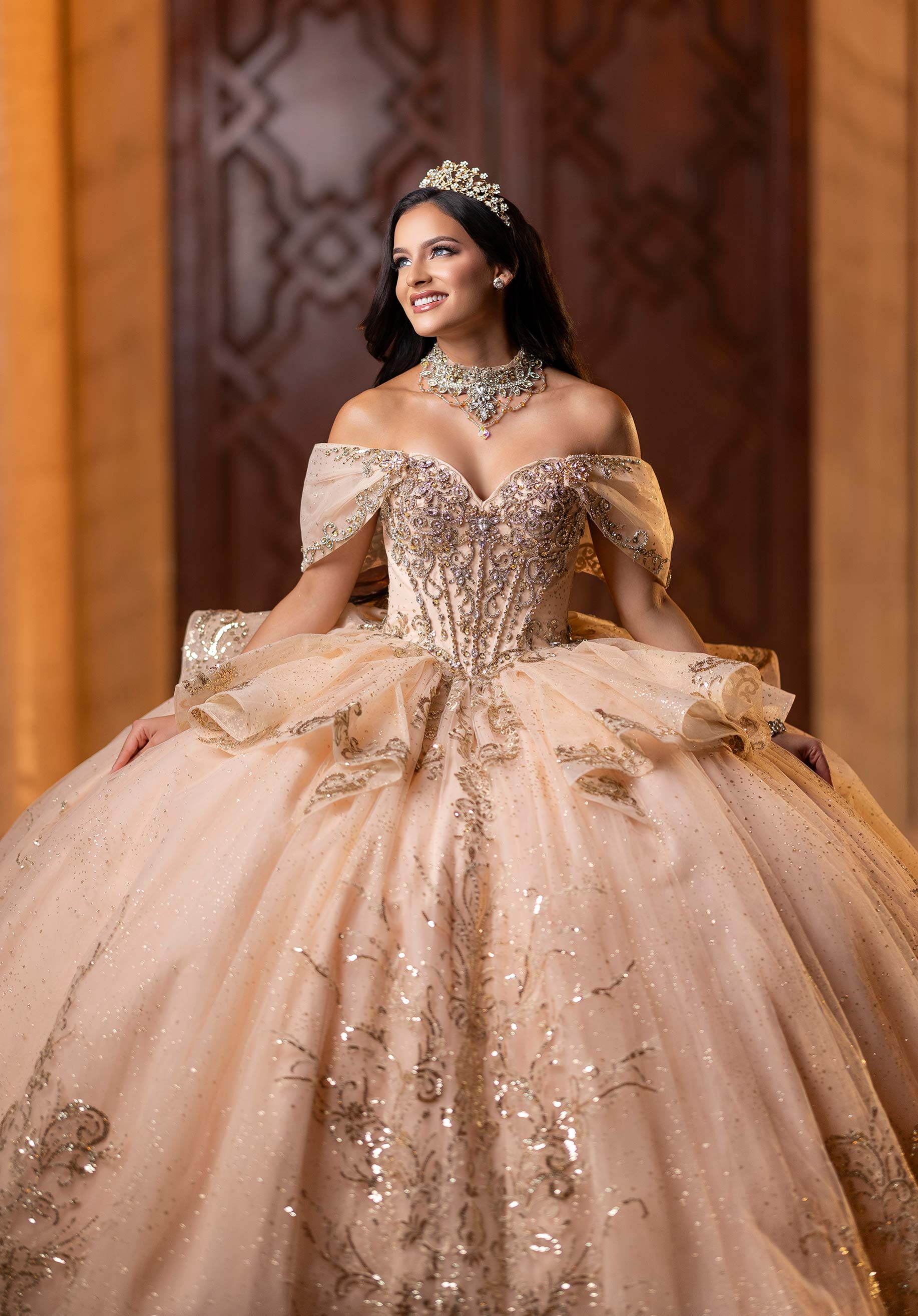 Off-the-Shoulder Floor-Length Tulle Quinceañera Ball Gown MGNY Madeline Gardner New York 4080003