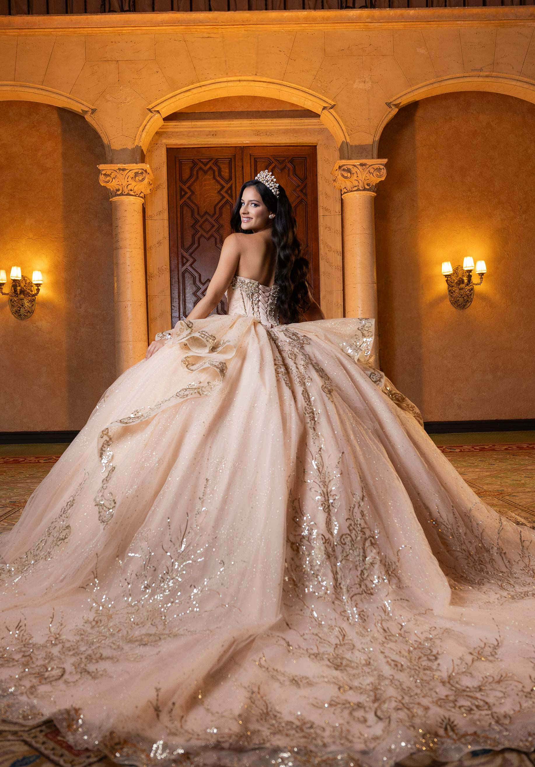Off-the-Shoulder Floor-Length Tulle Quinceañera Ball Gown MGNY Madeline Gardner New York 4080003