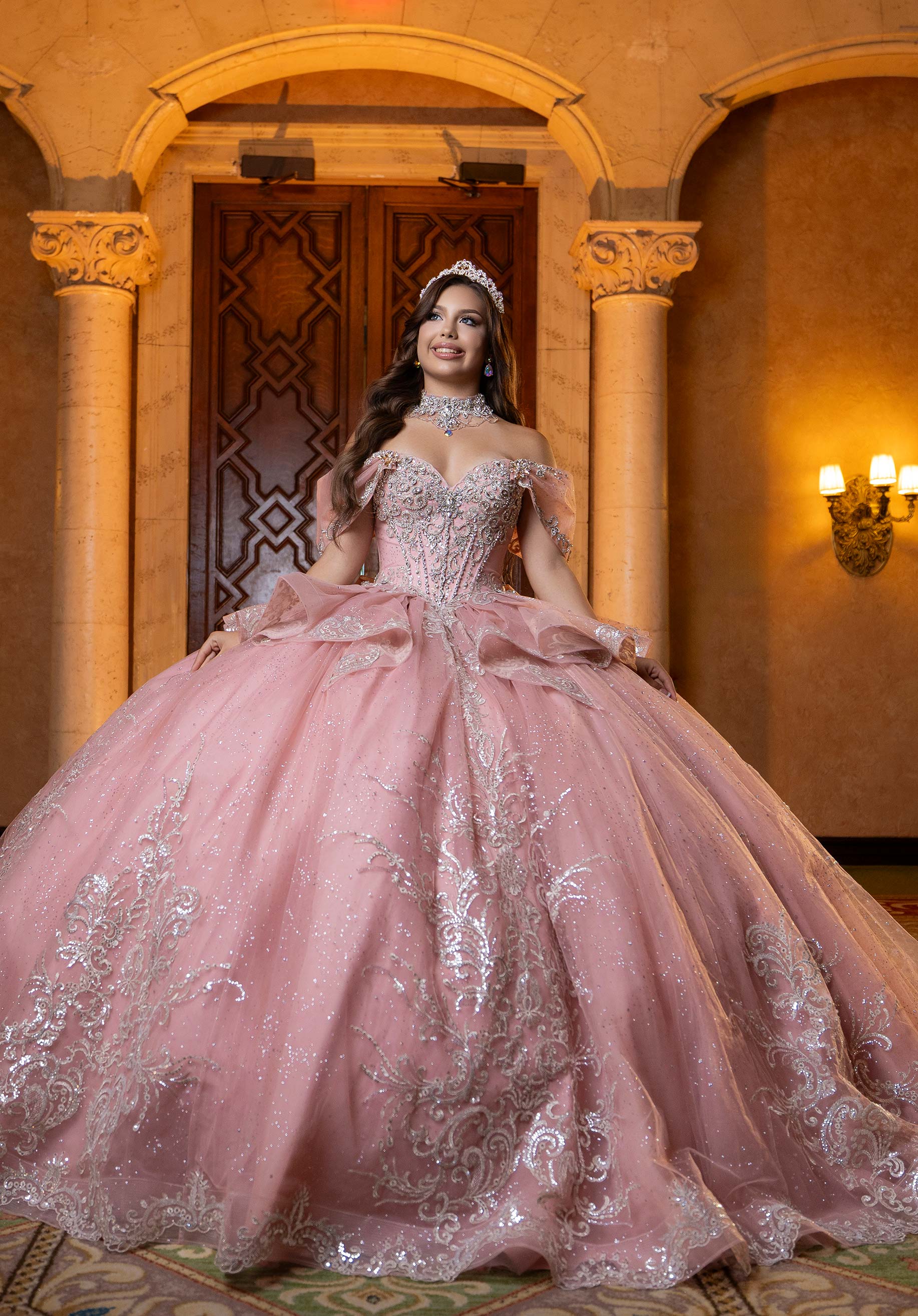 Off-the-Shoulder Floor-Length Tulle Quinceañera Ball Gown MGNY Madeline Gardner New York 4080003
