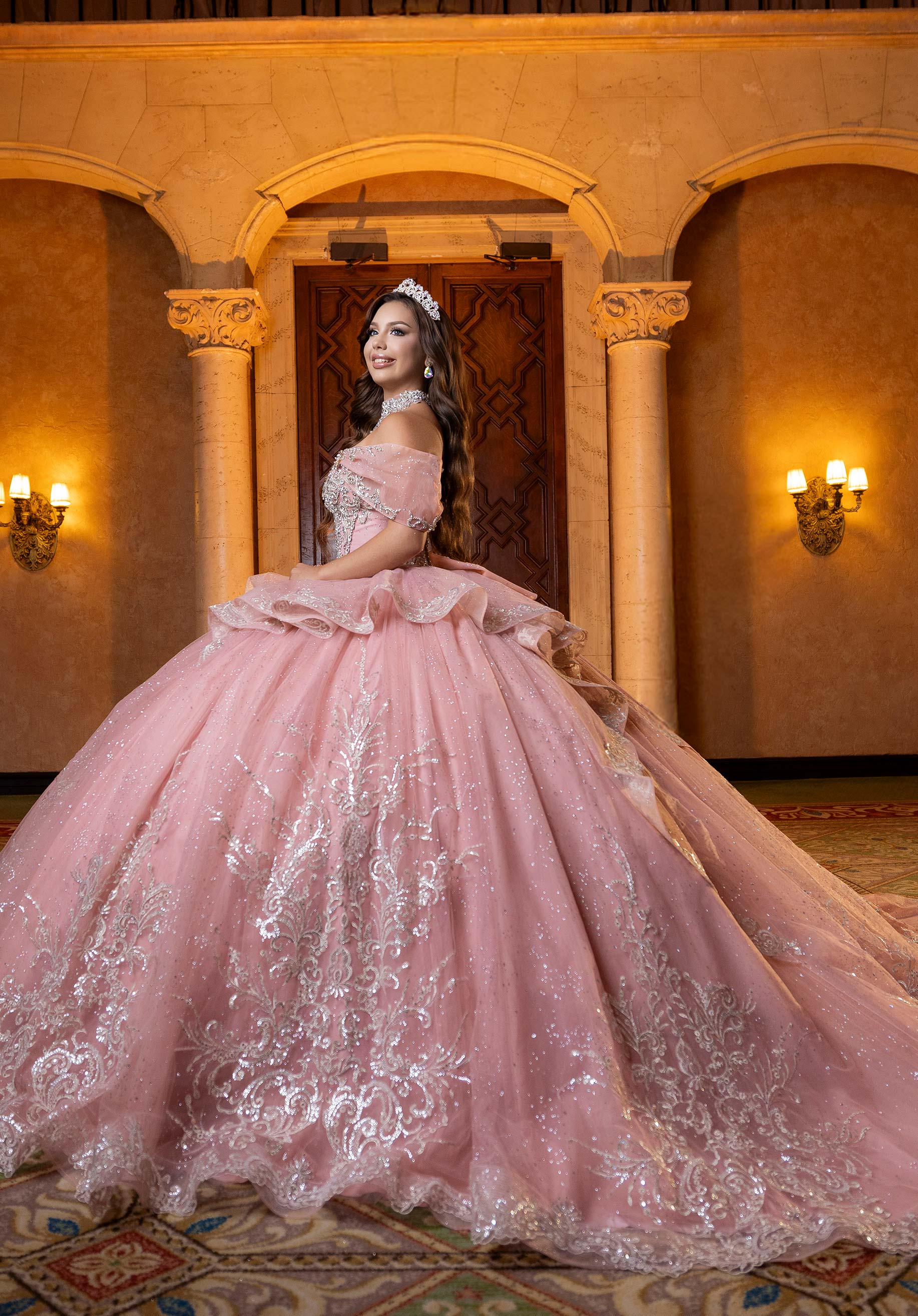 Off-the-Shoulder Floor-Length Tulle Quinceañera Ball Gown MGNY Madeline Gardner New York 4080003