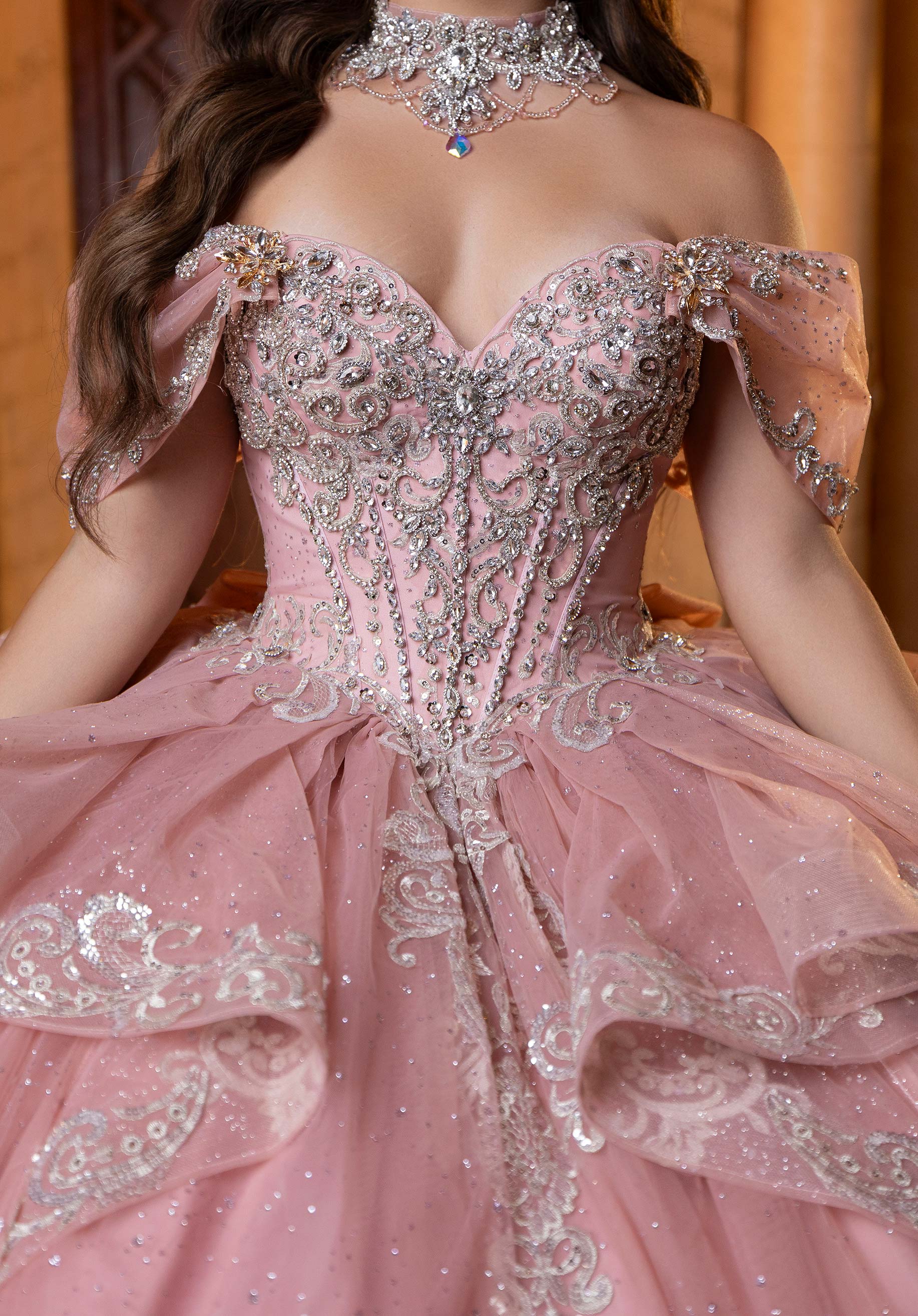 Off-the-Shoulder Floor-Length Tulle Quinceañera Ball Gown MGNY Madeline Gardner New York 4080003