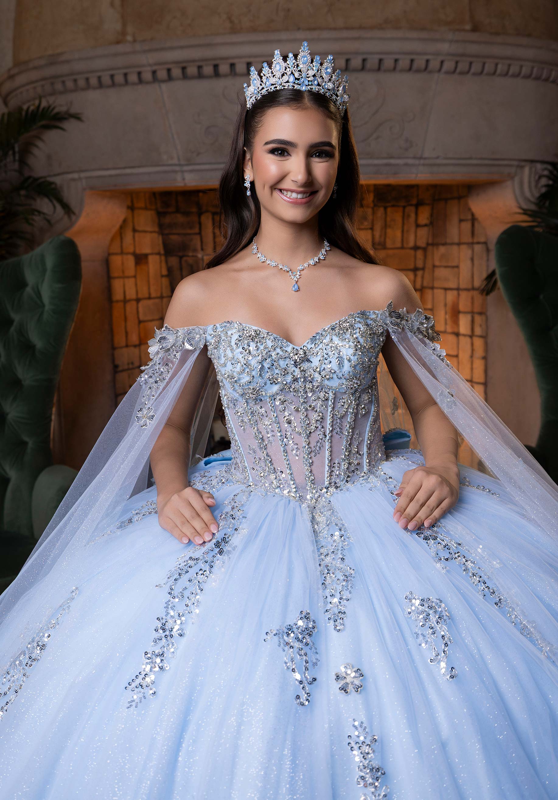 Off-the-Shoulder Floor-Length Tulle Quinceañera Ball Gown MGNY Madeline Gardner New York 4080004