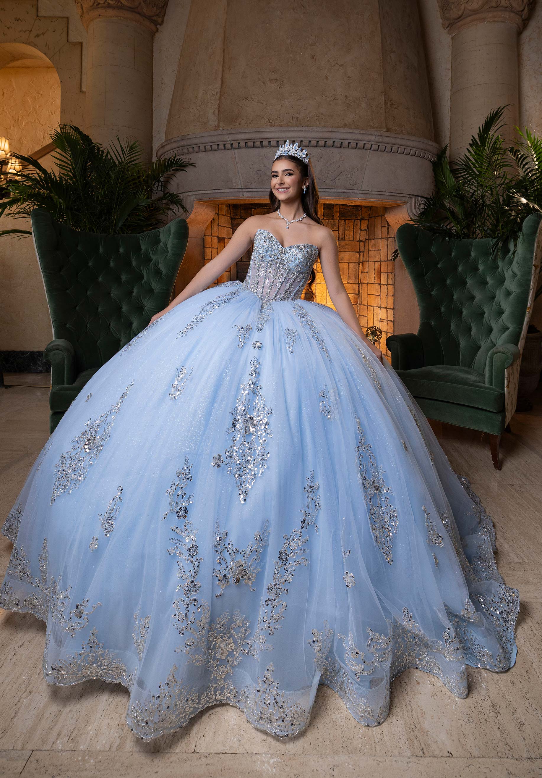 Off-the-Shoulder Floor-Length Tulle Quinceañera Ball Gown MGNY Madeline Gardner New York 4080004
