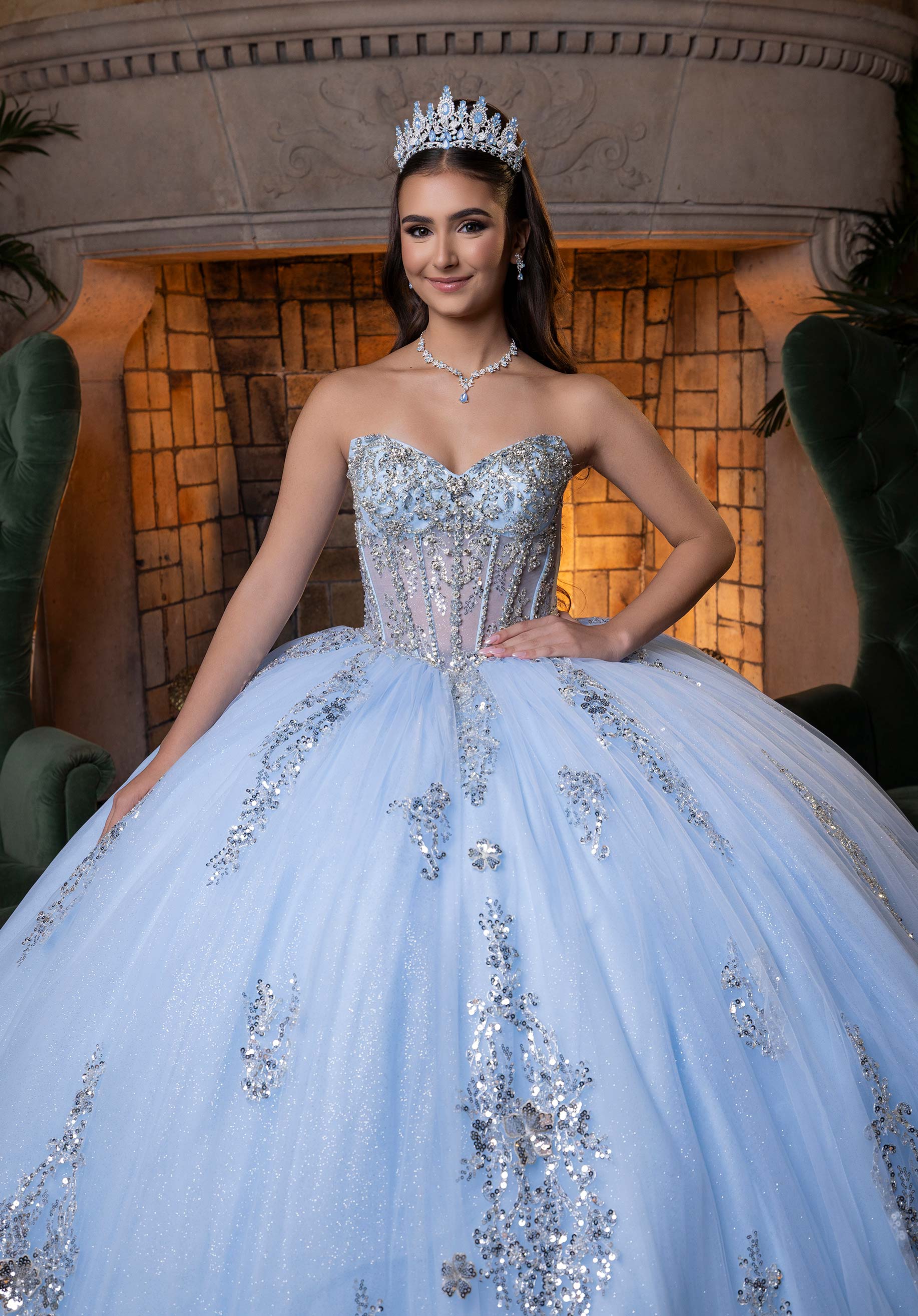 Off-the-Shoulder Floor-Length Tulle Quinceañera Ball Gown MGNY Madeline Gardner New York 4080004