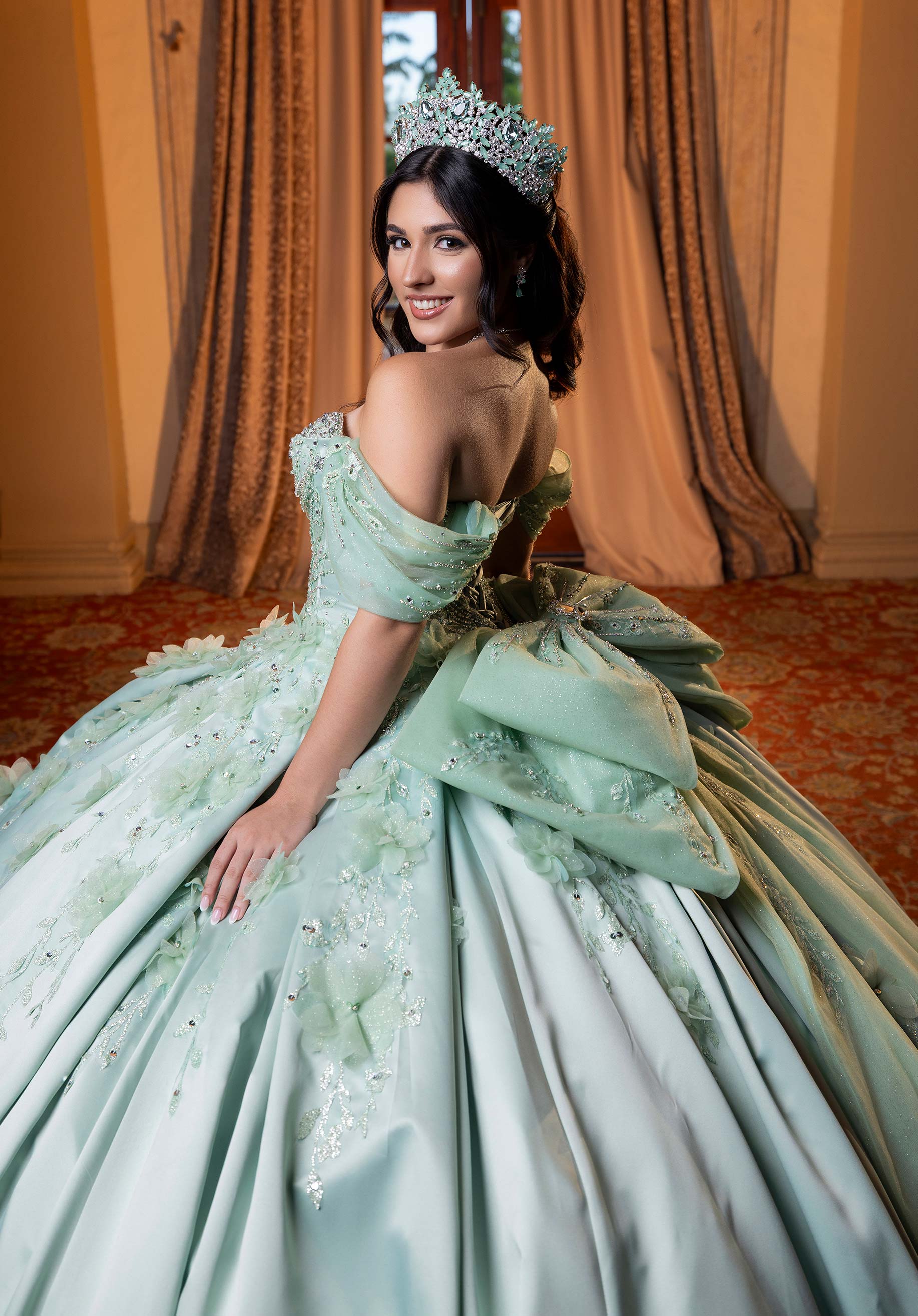 Strapless Curved Neck Floor-Length Satin Quinceañera Ball Gown MGNY Madeline Gardner New York 4080006