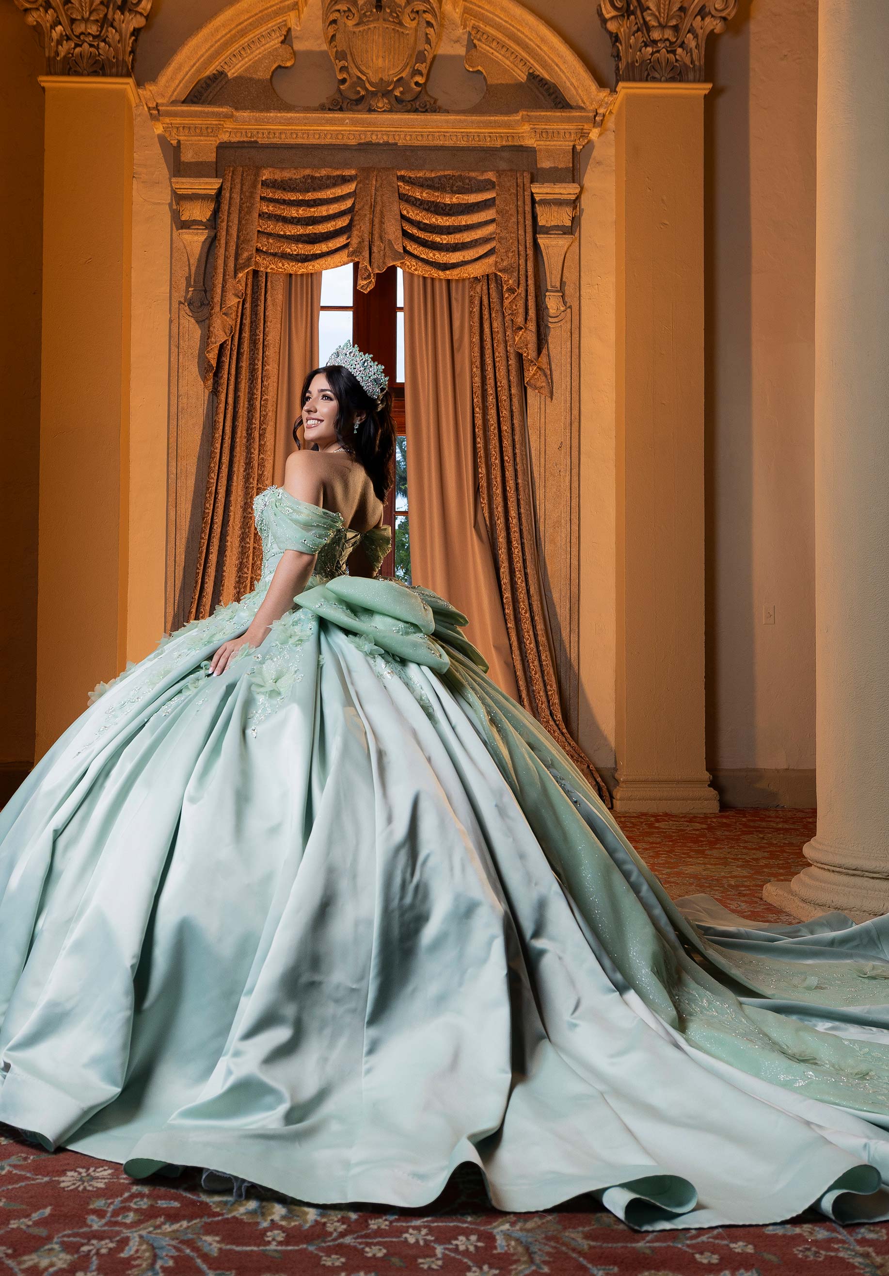 Strapless Curved Neck Floor-Length Satin Quinceañera Ball Gown MGNY Madeline Gardner New York 4080006