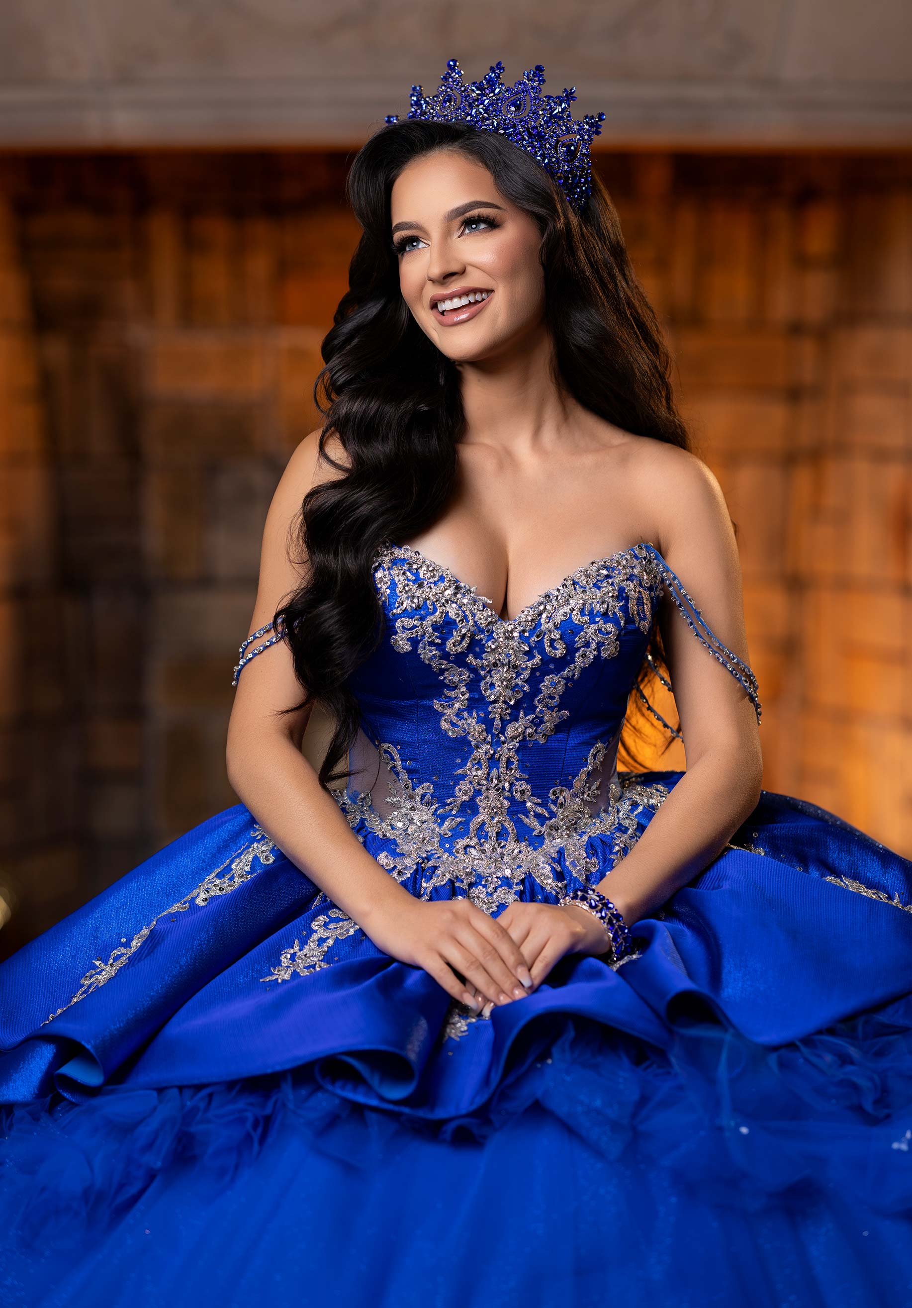 Strapless Curved Neck Floor-Length Tulle Quinceañera Ball Gown MGNY Madeline Gardner New York 4080007