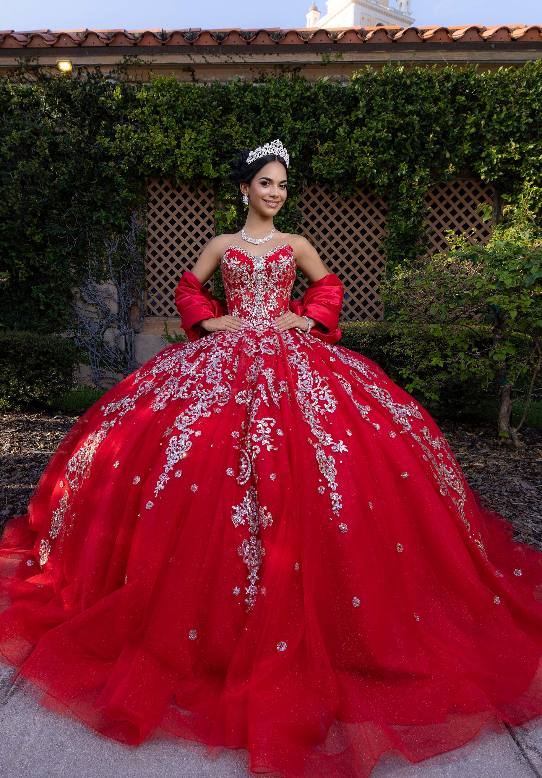 Strapless Curved Neck Floor-Length Tulle Quinceañera Ball Gown MGNY Madeline Gardner New York 4080008