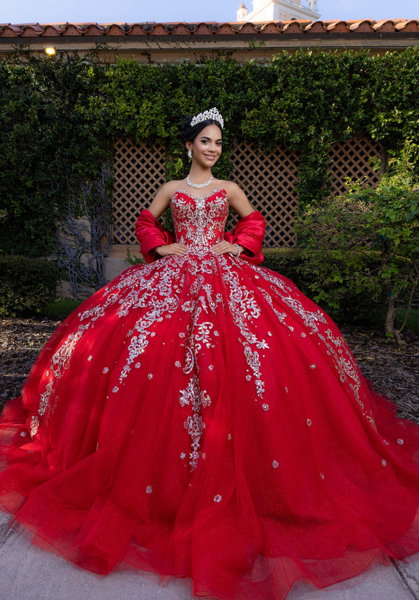 Strapless Curved Neck Floor-Length Tulle Quinceañera Ball Gown MGNY Madeline Gardner New York 4080008