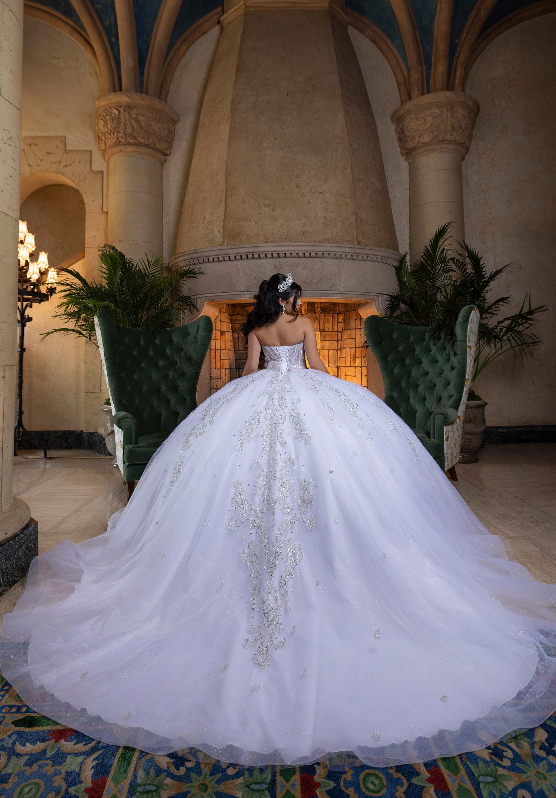 Strapless Curved Neck Floor-Length Tulle Quinceañera Ball Gown MGNY Madeline Gardner New York 4080008