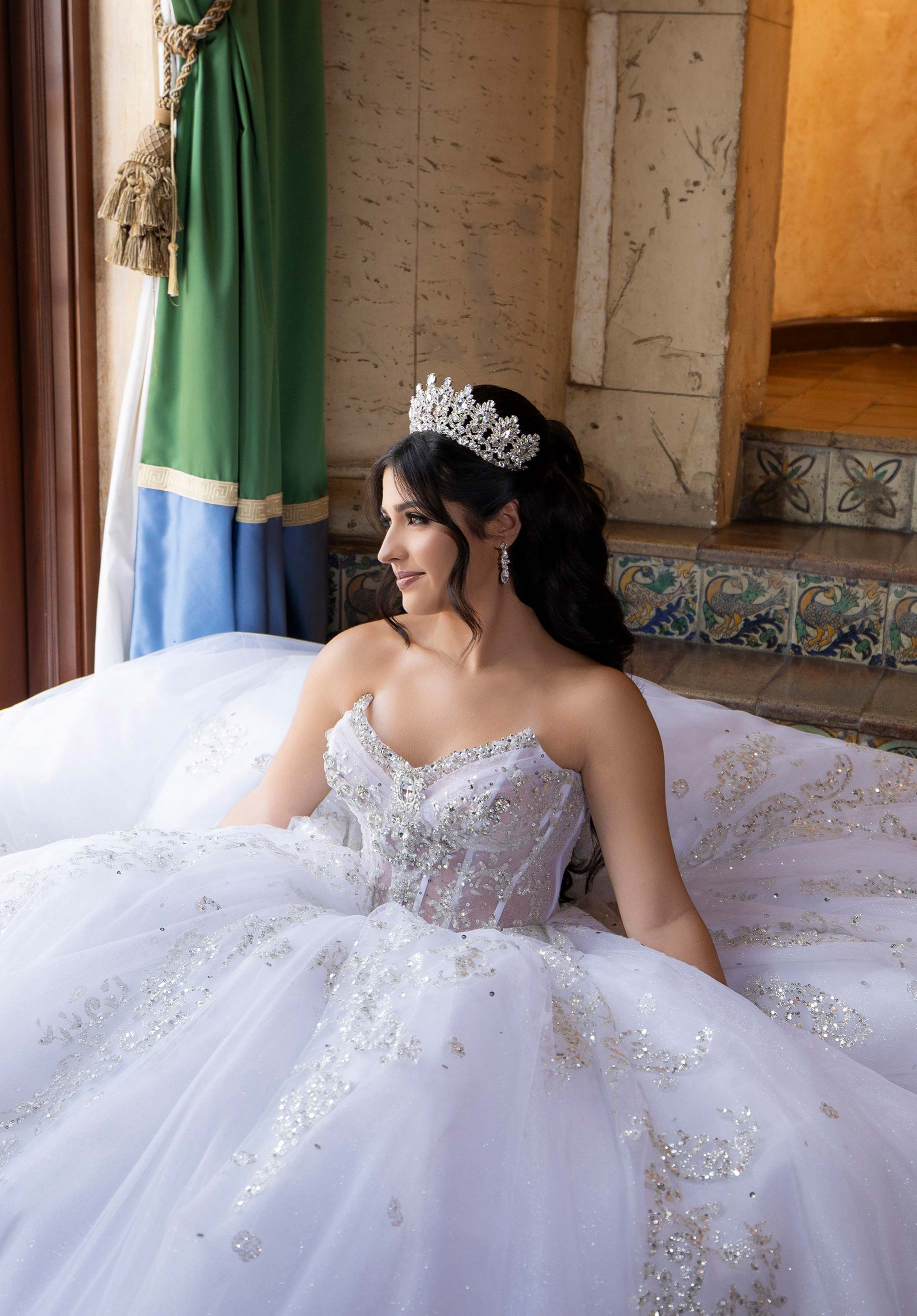 Strapless Curved Neck Floor-Length Tulle Quinceañera Ball Gown MGNY Madeline Gardner New York 4080008