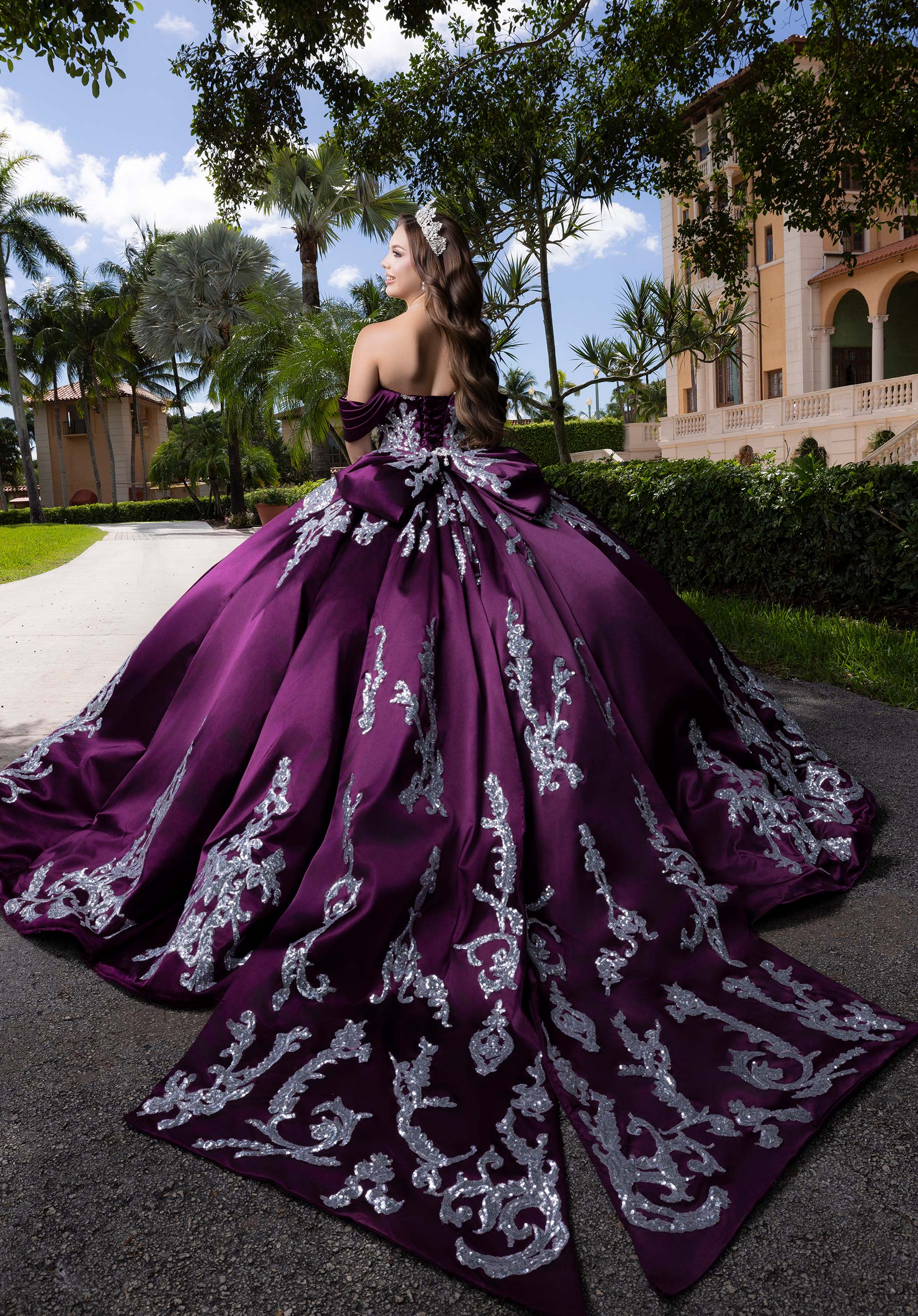 Strapless Curved Neck Floor-Length Satin Quinceañera Ball Gown MGNY Madeline Gardner New York 4080009