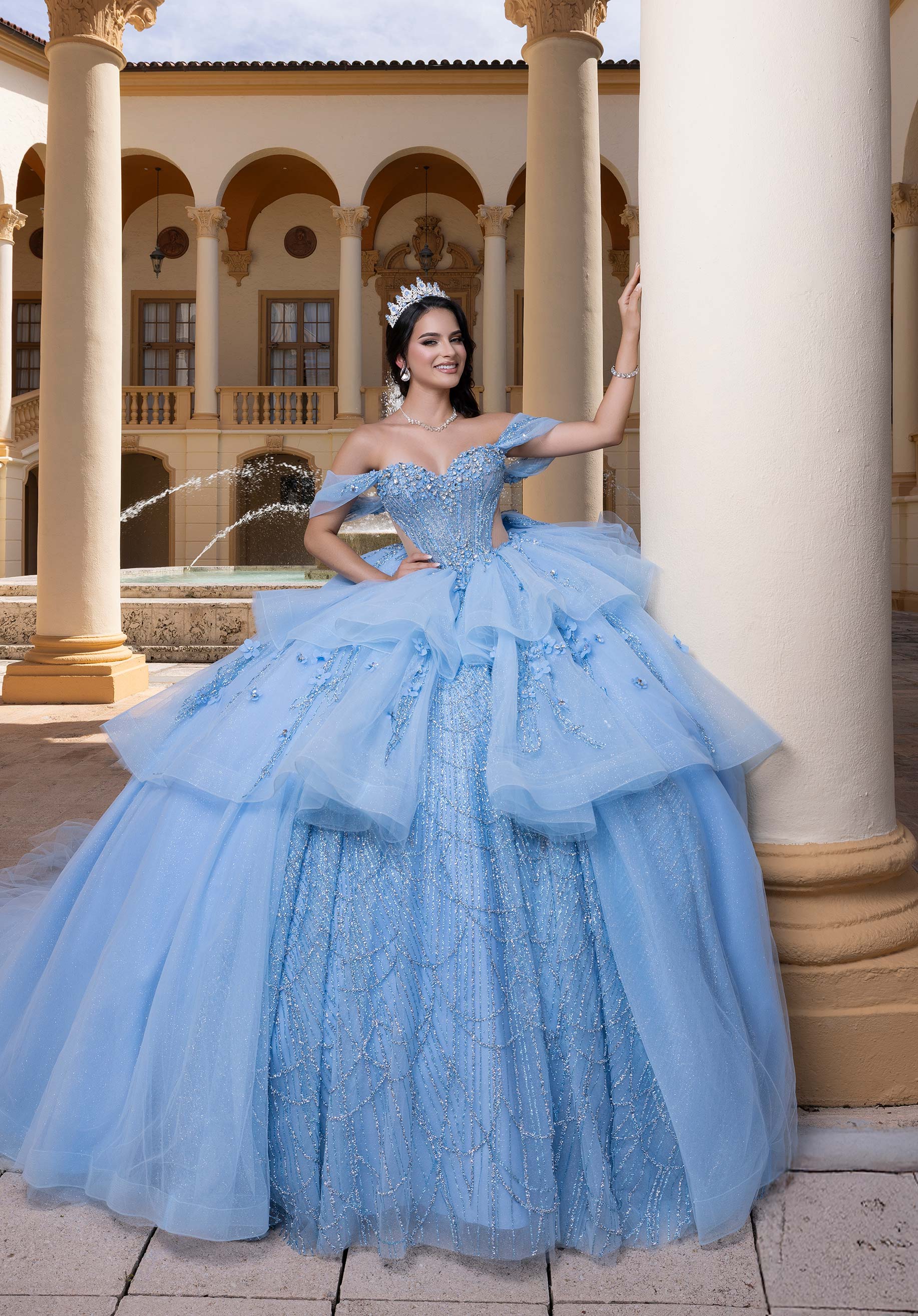 Off-the-Shoulder Floor-Length Tulle Quinceañera Ball Gown MGNY Madeline Gardner New York 4080010