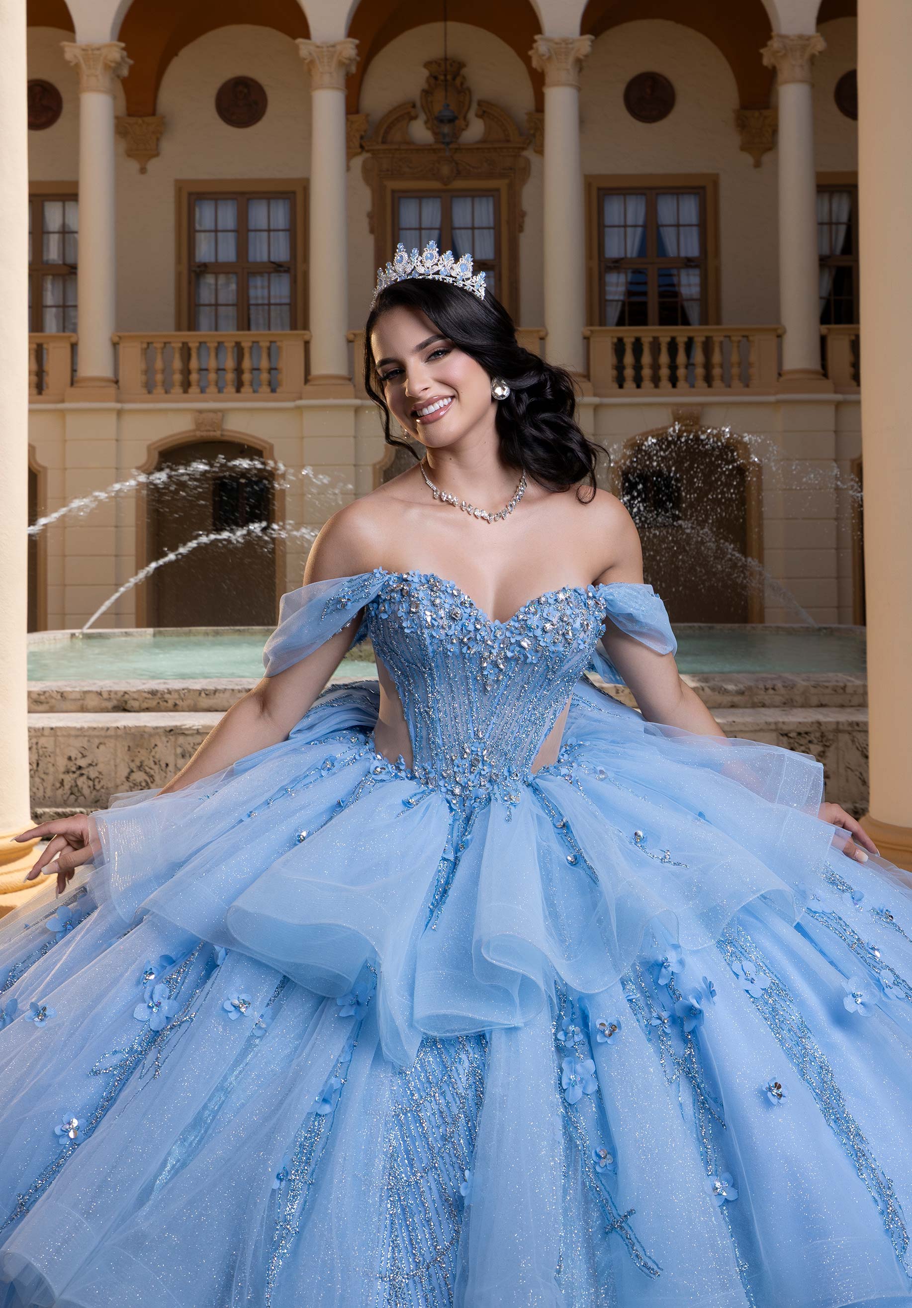 Off-the-Shoulder Floor-Length Tulle Quinceañera Ball Gown MGNY Madeline Gardner New York 4080010