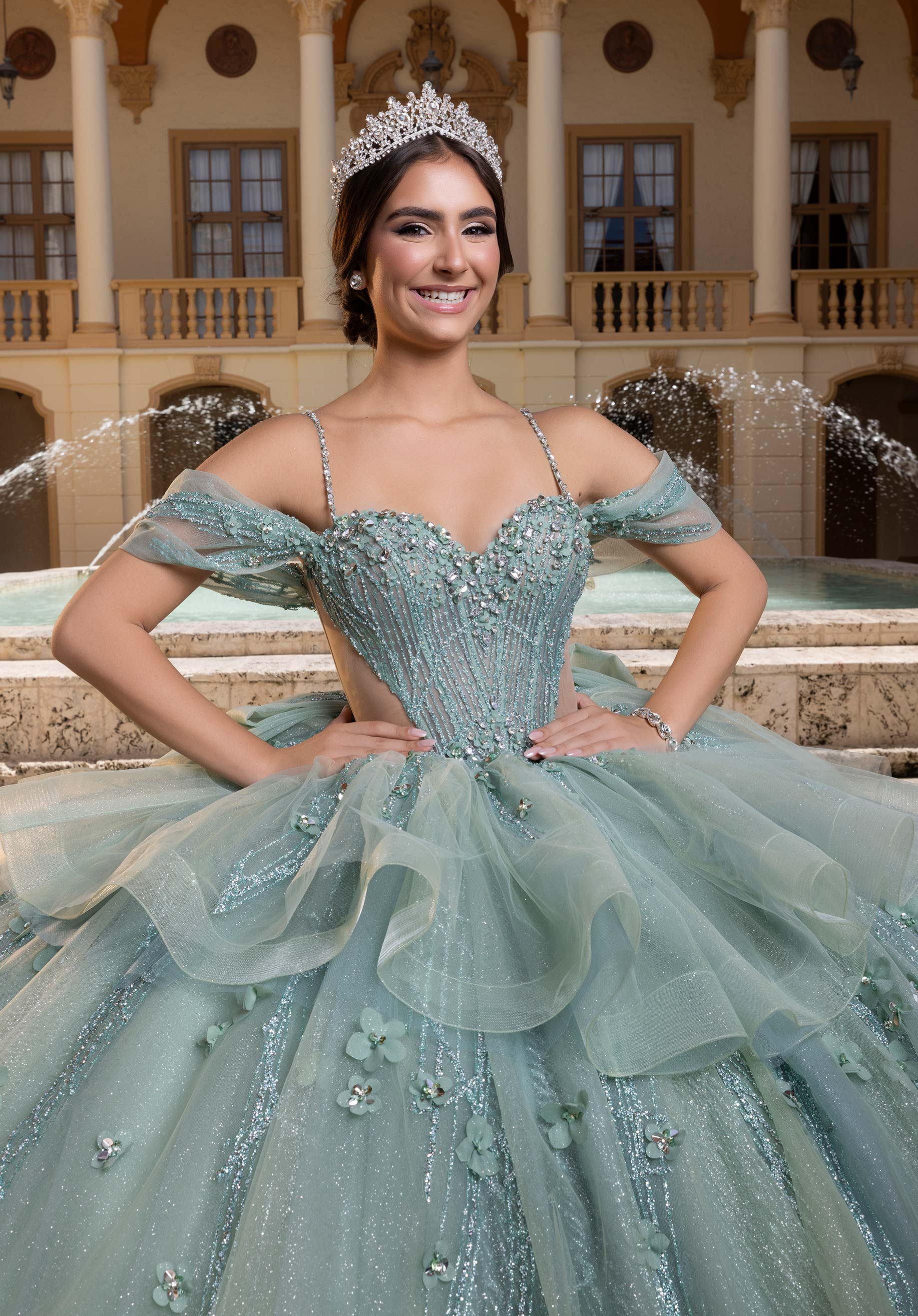 Off-the-Shoulder Floor-Length Tulle Quinceañera Ball Gown MGNY Madeline Gardner New York 4080010