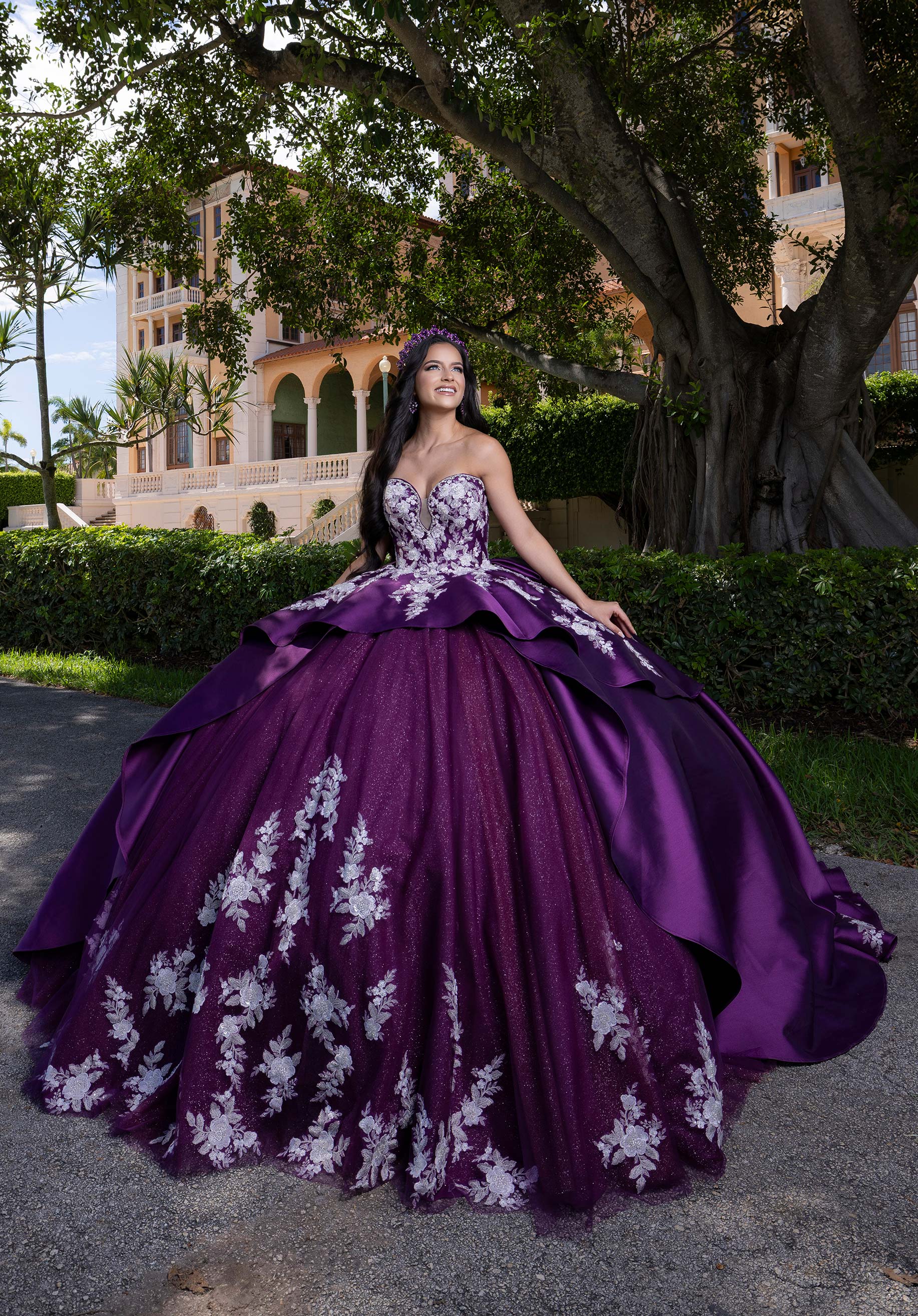 Strapless Curved Neck Floor-Length Tulle Quinceañera Ball Gown MGNY Madeline Gardner New York 4080016