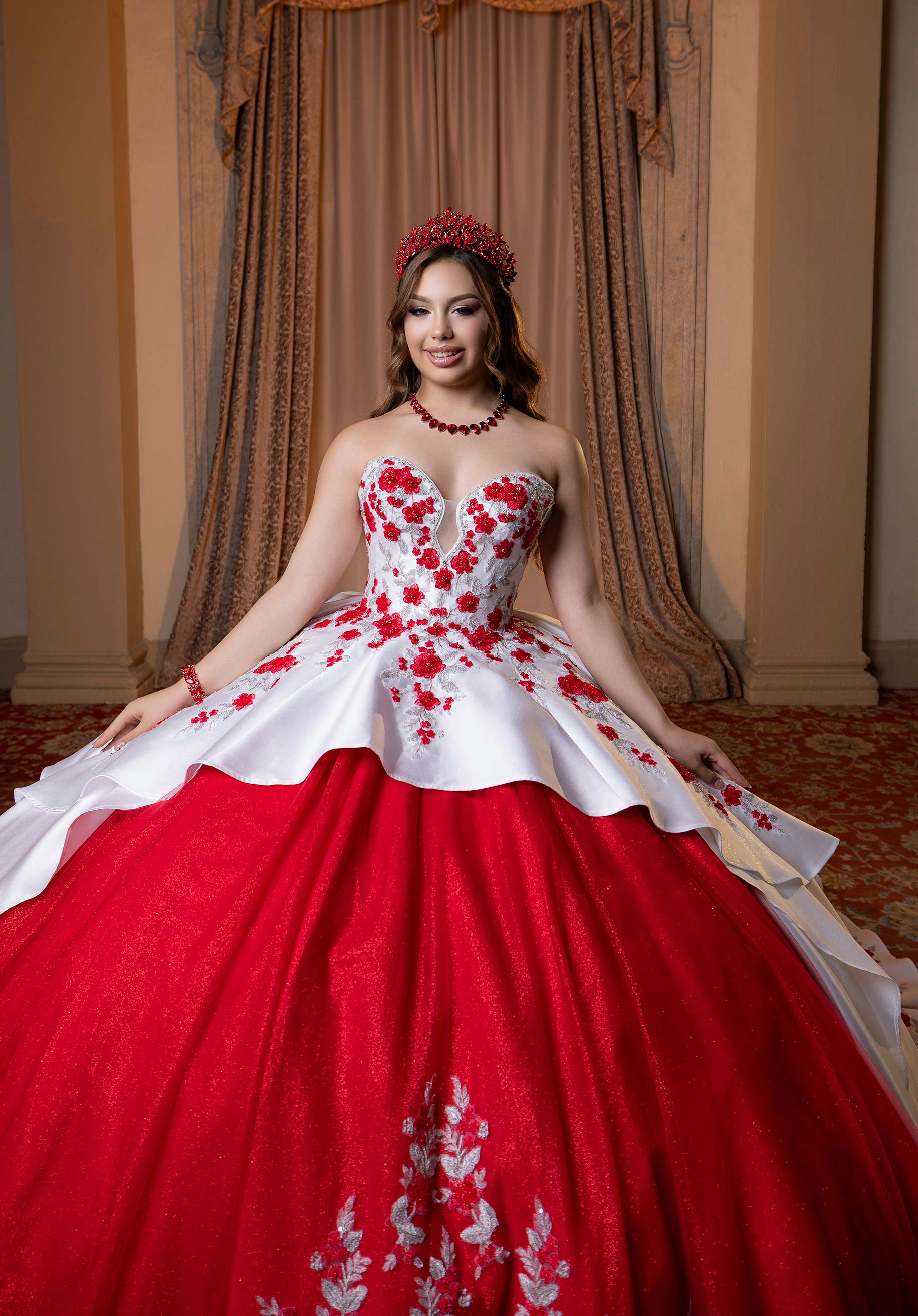 Strapless Curved Neck Floor-Length Tulle Quinceañera Ball Gown MGNY Madeline Gardner New York 4080016