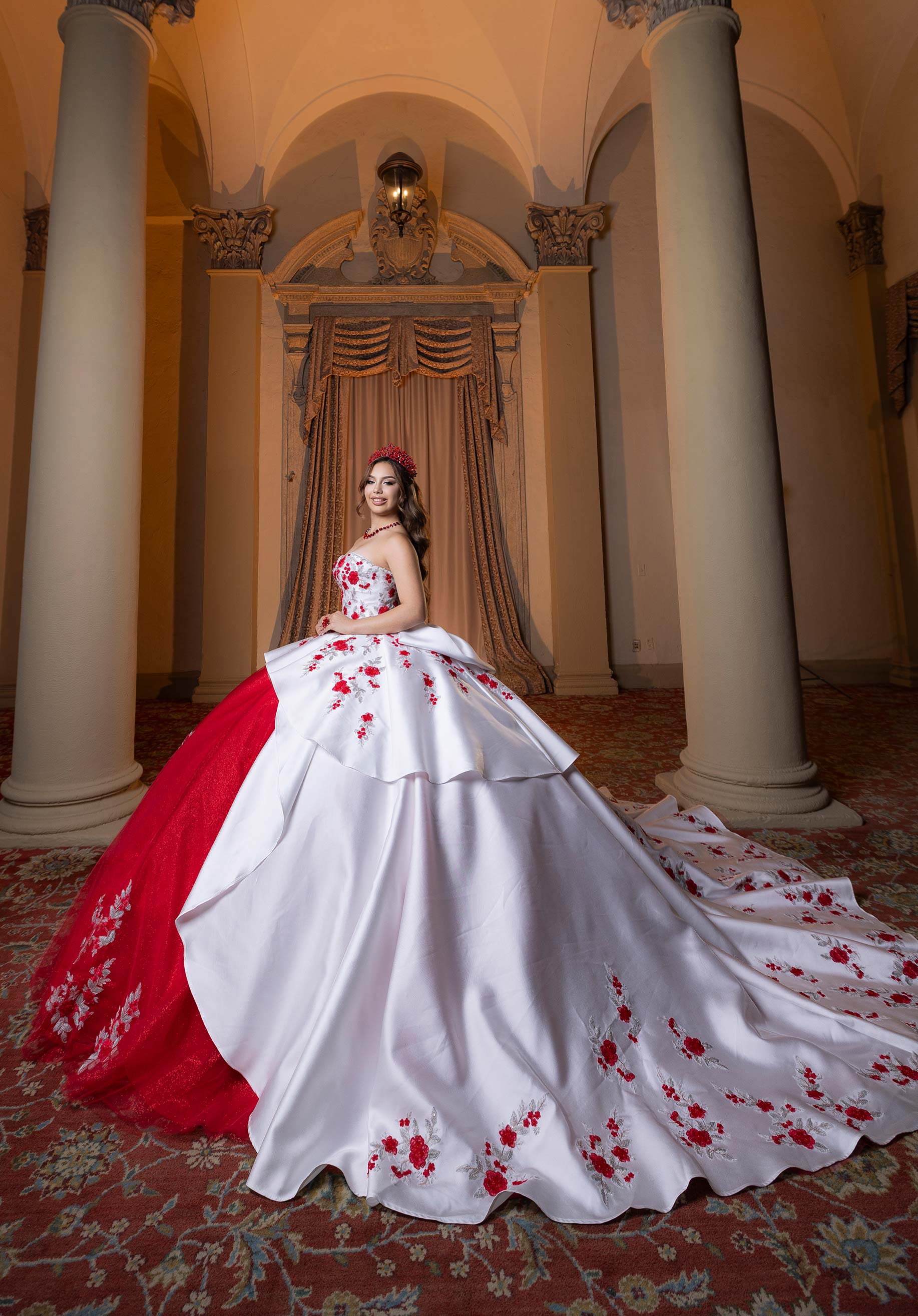 Strapless Curved Neck Floor-Length Tulle Quinceañera Ball Gown MGNY Madeline Gardner New York 4080016