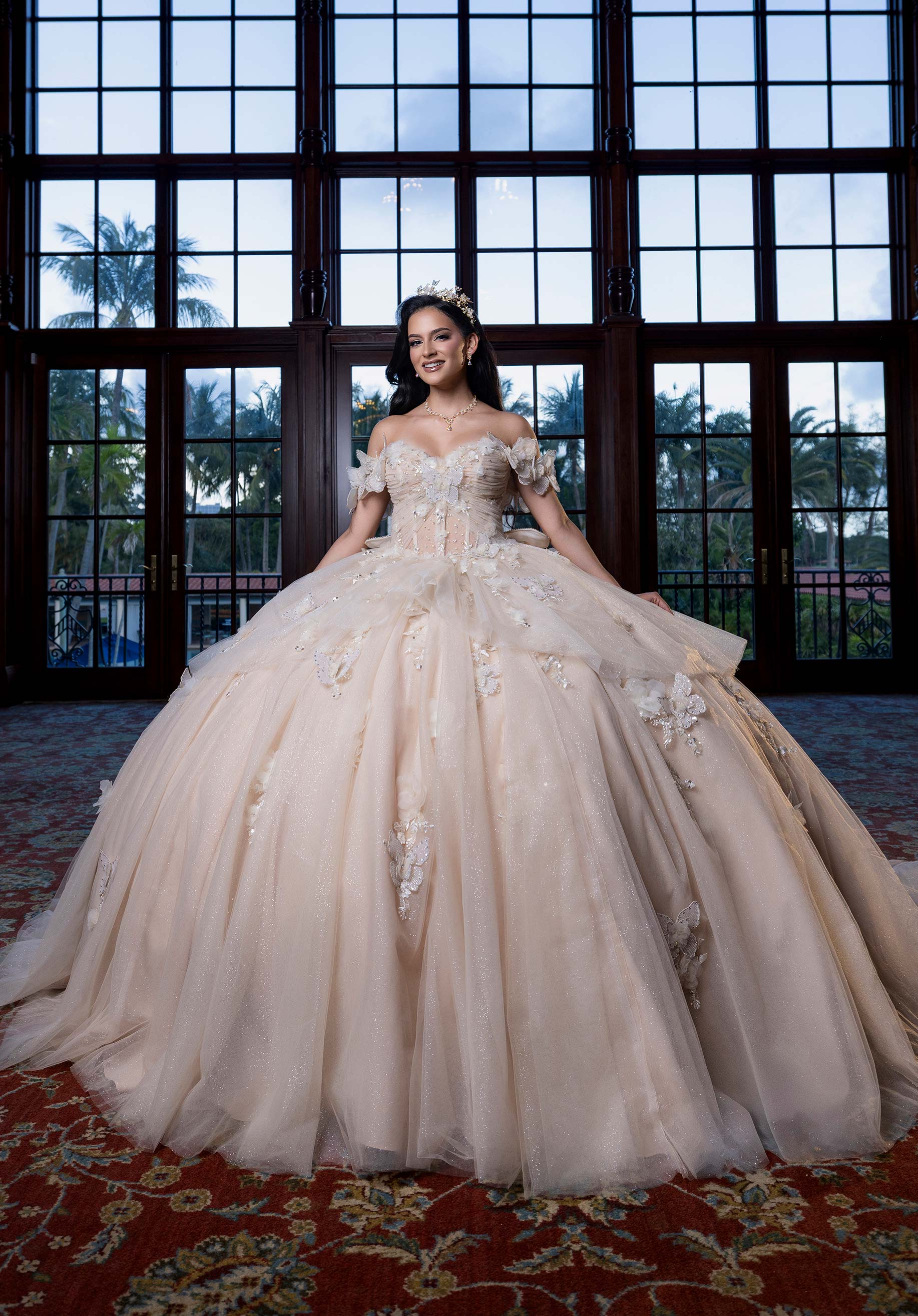 Off-the-Shoulder Floor-Length Tulle Quinceañera Ball Gown MGNY Madeline Gardner New York 4080017