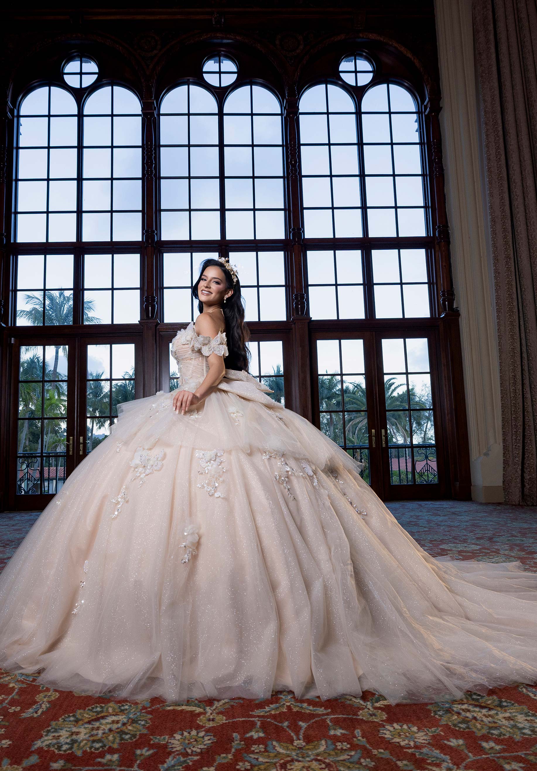 Off-the-Shoulder Floor-Length Tulle Quinceañera Ball Gown MGNY Madeline Gardner New York 4080017
