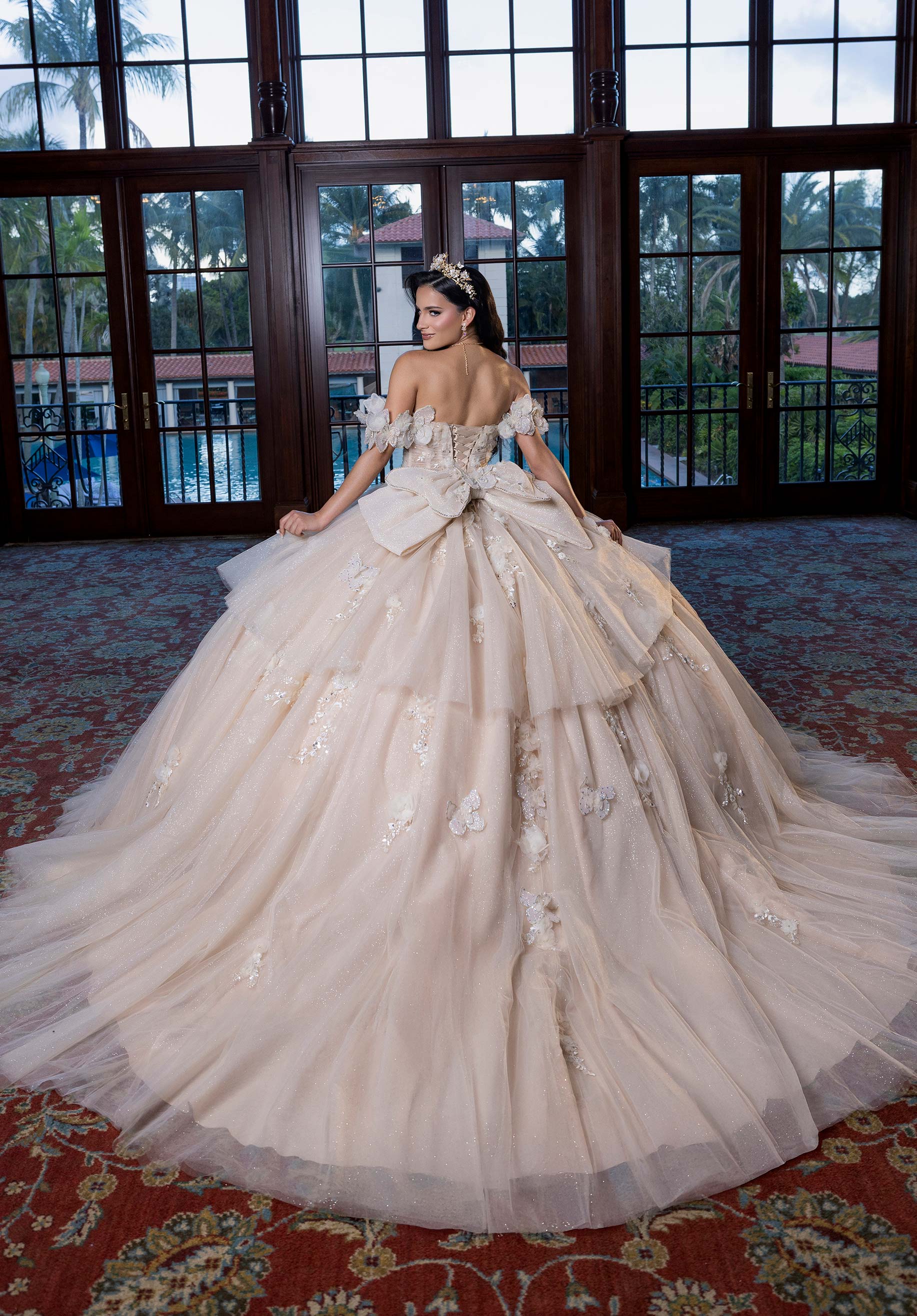Off-the-Shoulder Floor-Length Tulle Quinceañera Ball Gown MGNY Madeline Gardner New York 4080017
