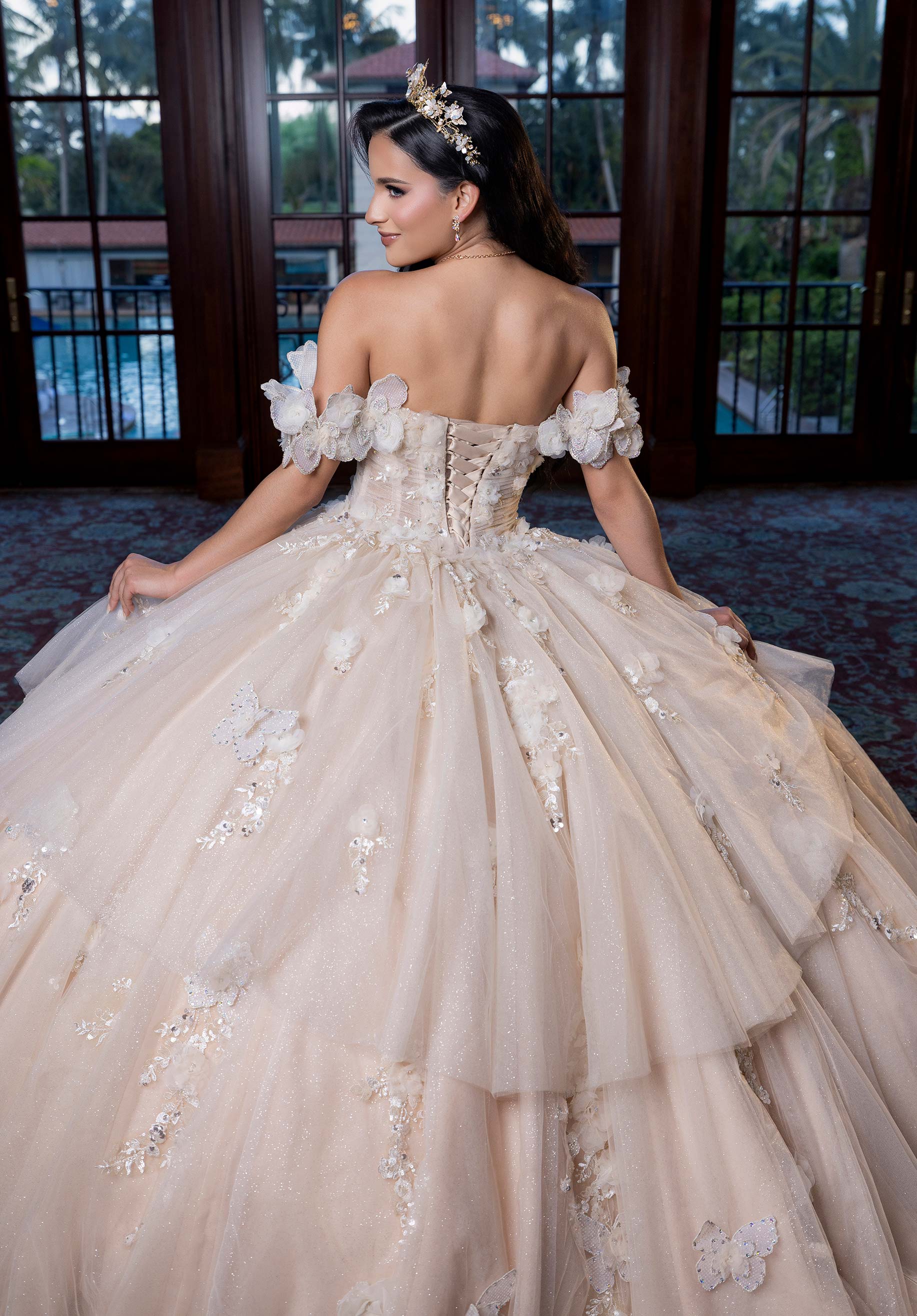 Off-the-Shoulder Floor-Length Tulle Quinceañera Ball Gown MGNY Madeline Gardner New York 4080017