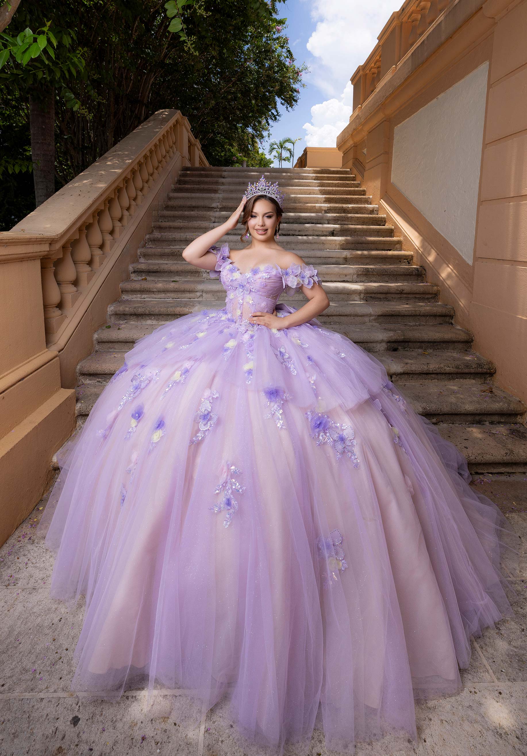 Off-the-Shoulder Floor-Length Tulle Quinceañera Ball Gown MGNY Madeline Gardner New York 4080017
