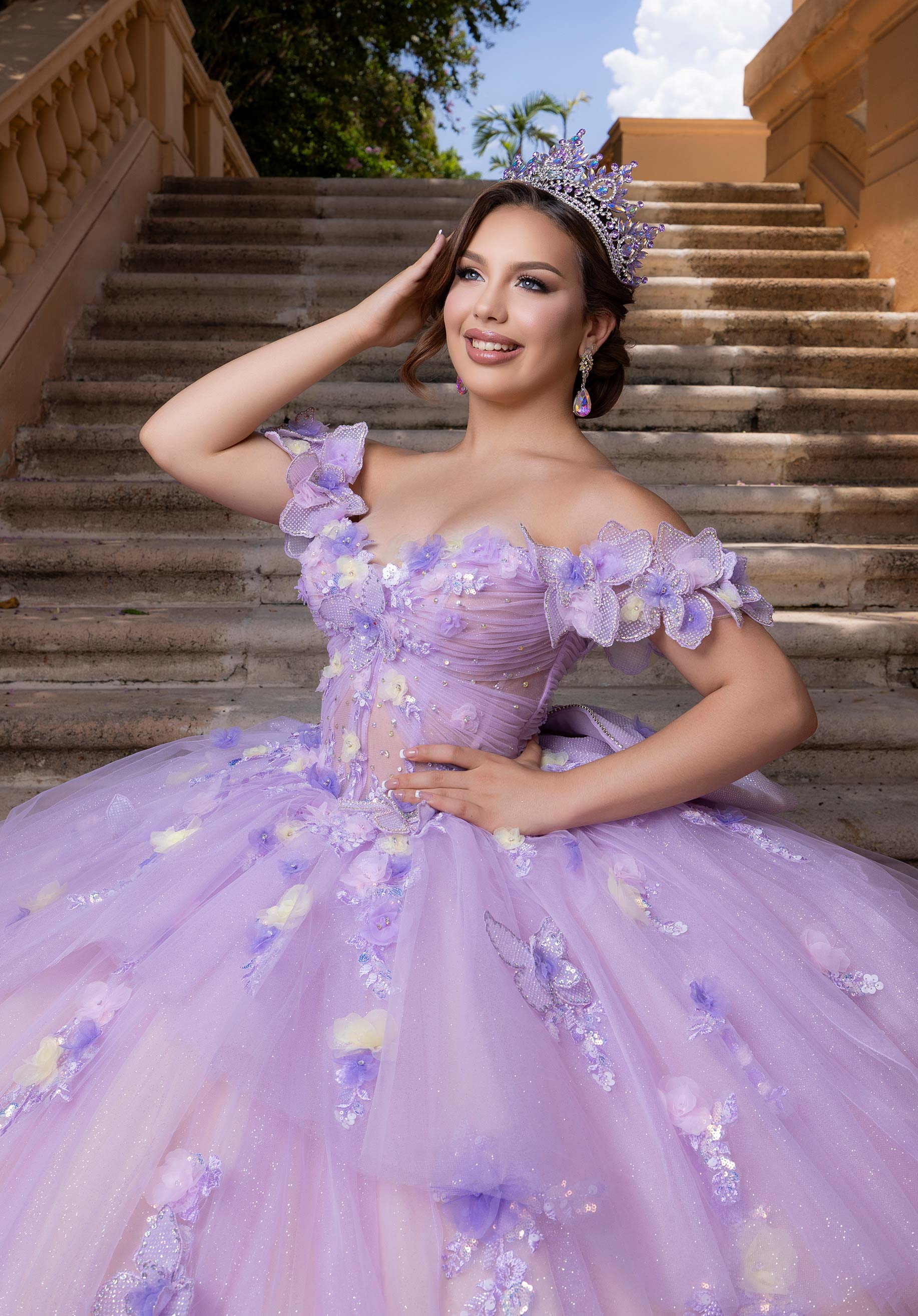 Off-the-Shoulder Floor-Length Tulle Quinceañera Ball Gown MGNY Madeline Gardner New York 4080017