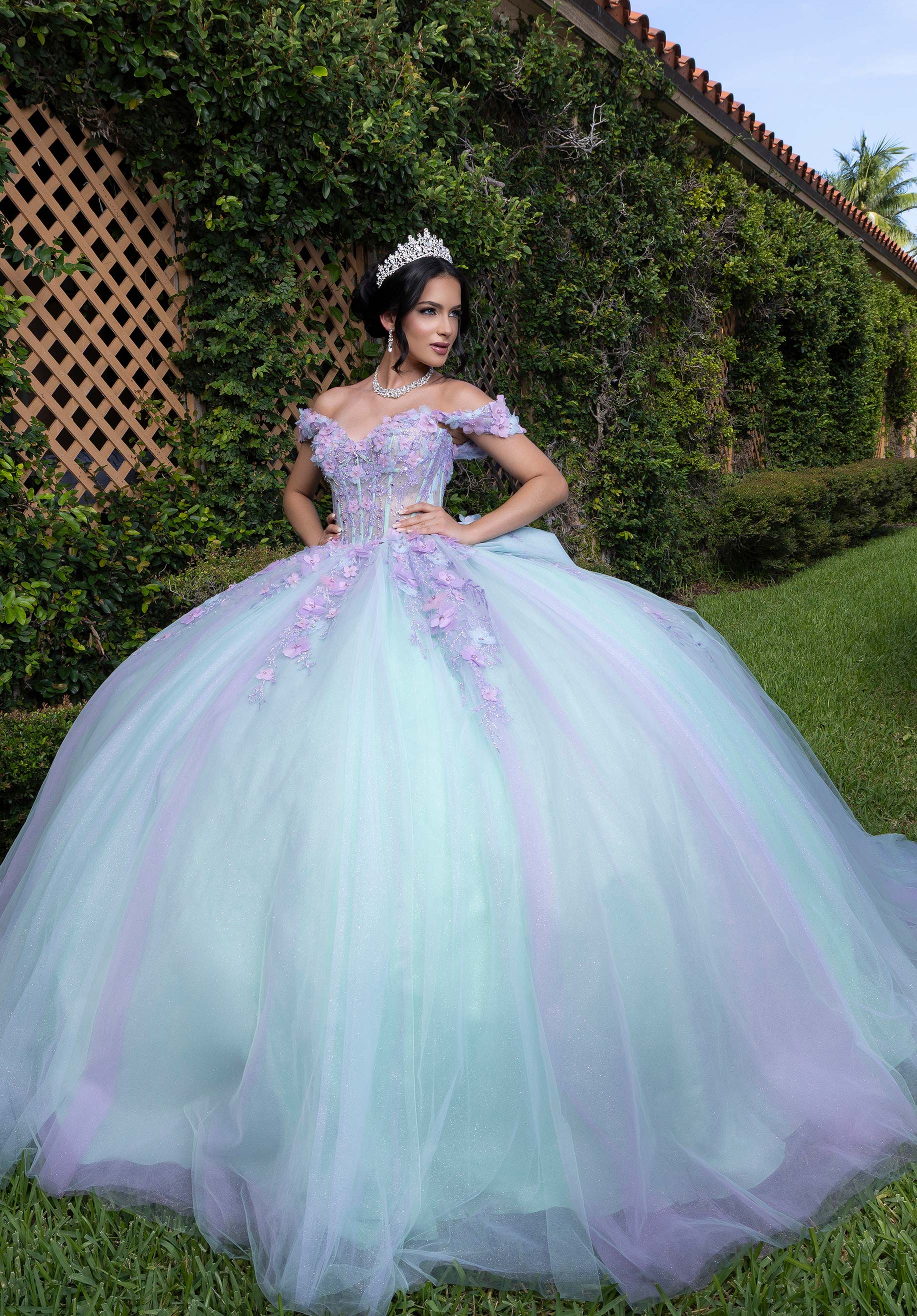 Off-the-Shoulder Floor-Length Tulle Quinceañera Ball Gown MGNY Madeline Gardner New York 4080018