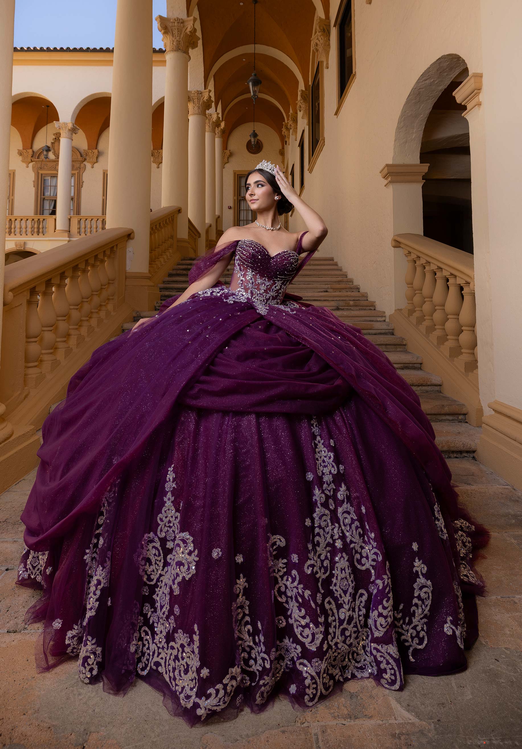 Off-the-Shoulder Floor-Length Tulle Quinceañera Ball Gown MGNY Madeline Gardner New York 4080019