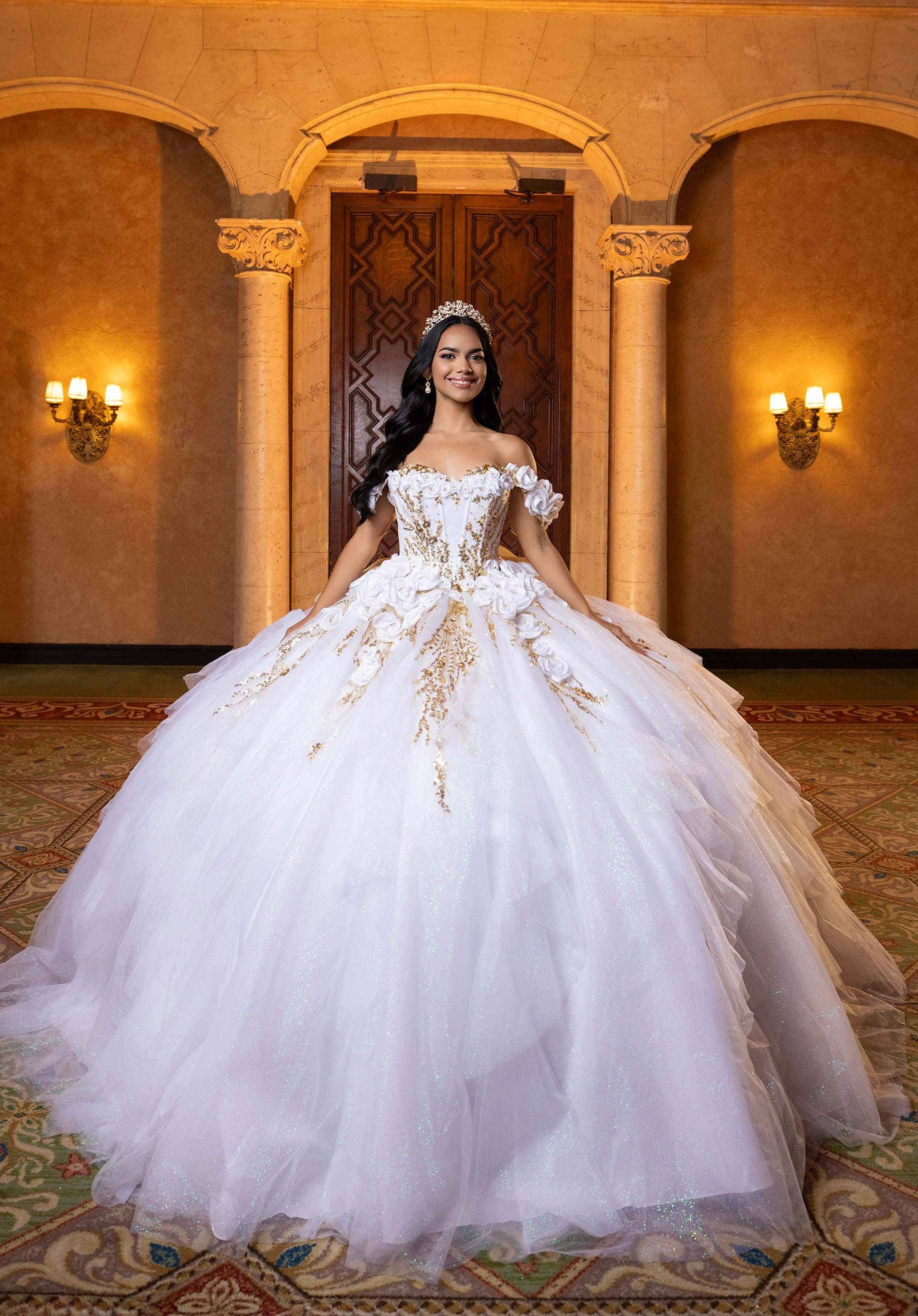 Off-the-Shoulder Floor-Length Tulle Quinceañera Ball Gown MGNY Madeline Gardner New York 4080020