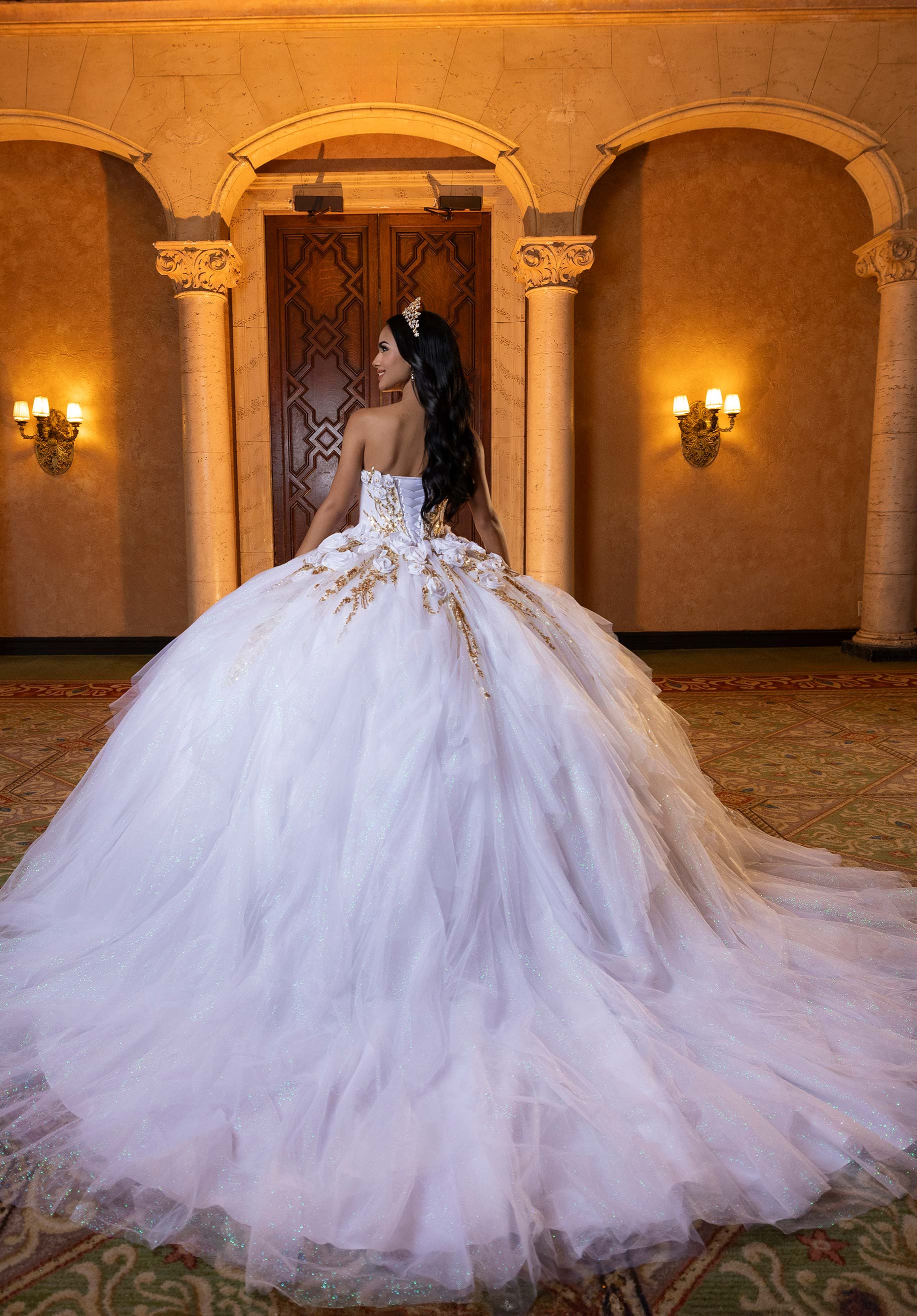 Off-the-Shoulder Floor-Length Tulle Quinceañera Ball Gown MGNY Madeline Gardner New York 4080020