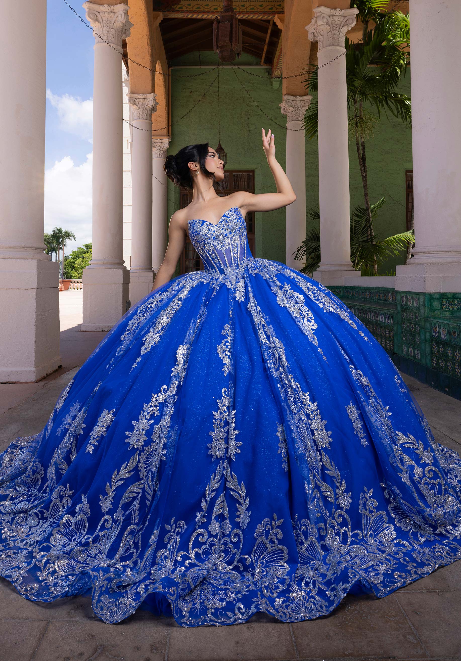 Strapless Curved Neck Floor-Length Tulle Quinceañera Ball Gown MGNY Madeline Gardner New York 4080021