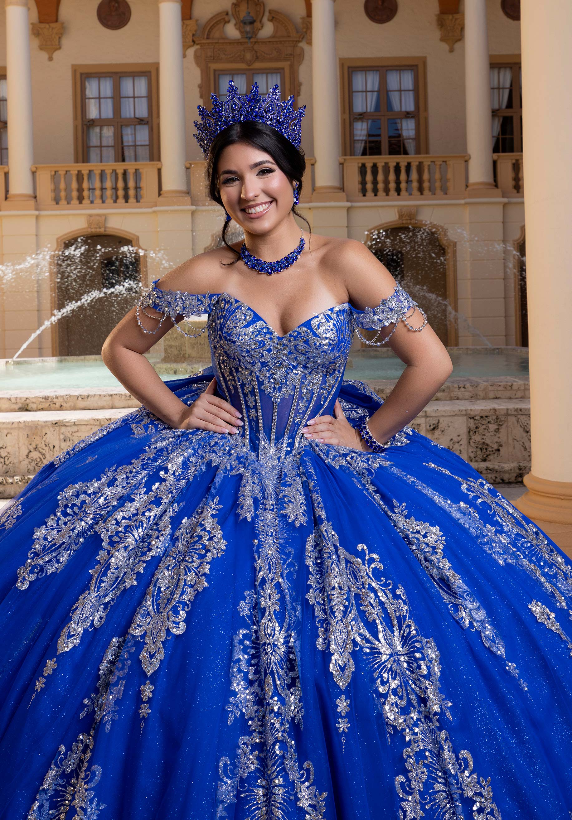 Strapless Curved Neck Floor-Length Tulle Quinceañera Ball Gown MGNY Madeline Gardner New York 4080021