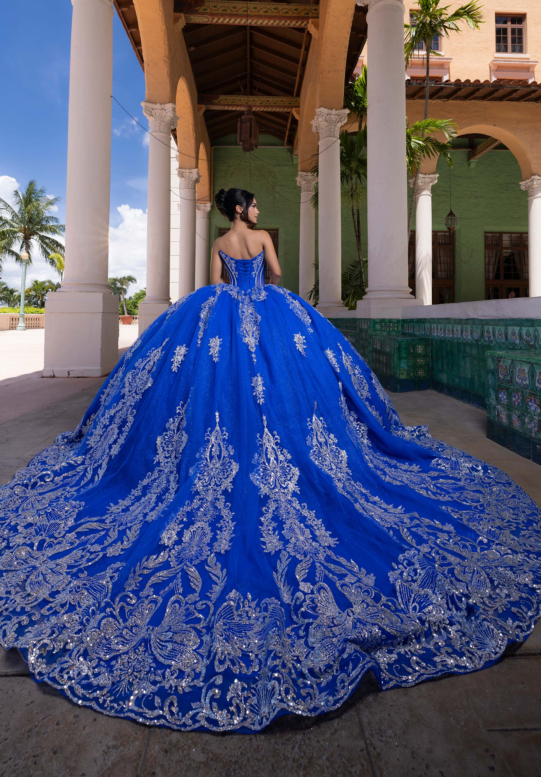 Strapless Curved Neck Floor-Length Tulle Quinceañera Ball Gown MGNY Madeline Gardner New York 4080021