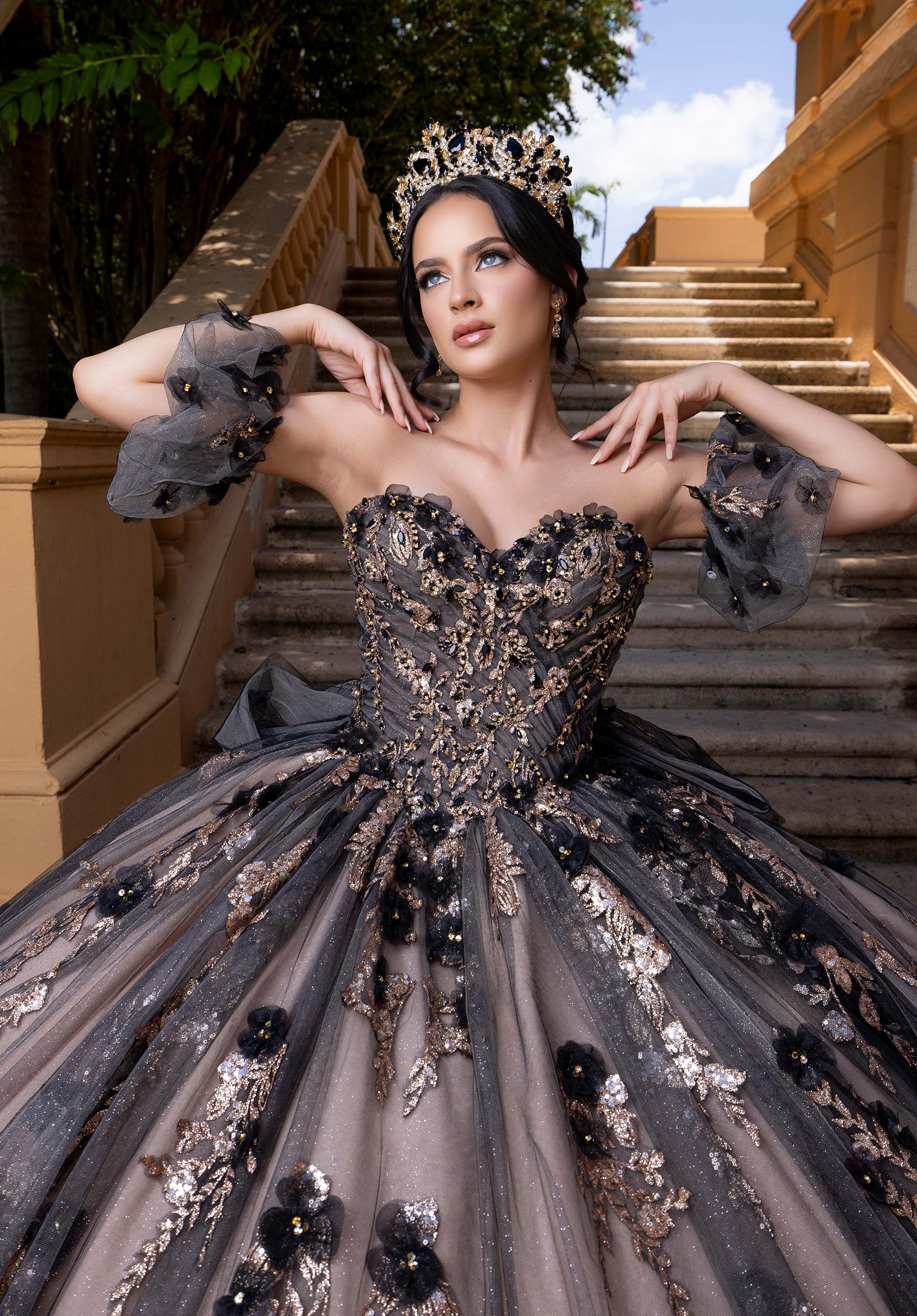 Off-the-Shoulder Floor-Length Tulle Quinceañera Ball Gown MGNY Madeline Gardner New York 4080022