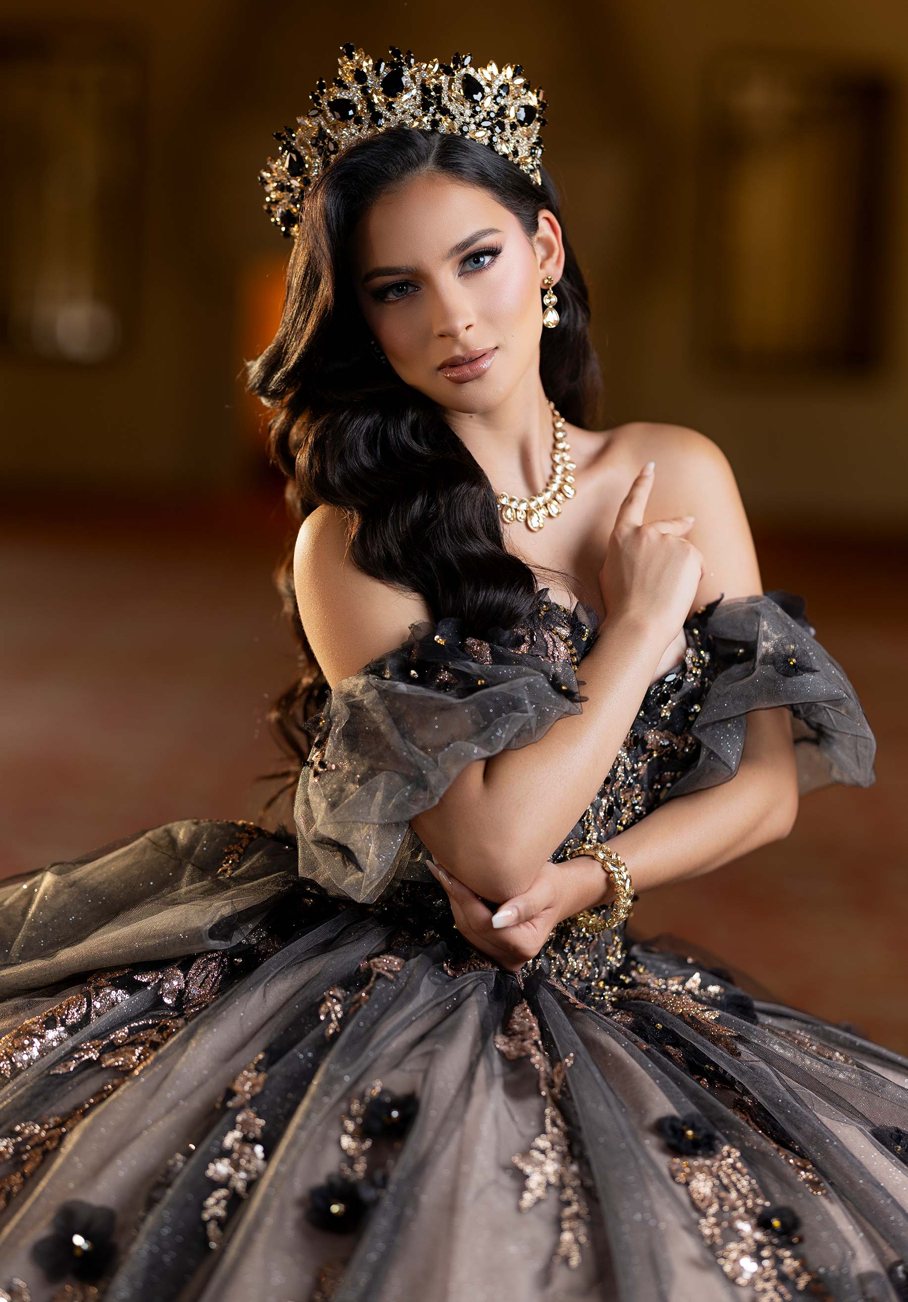 Off-the-Shoulder Floor-Length Tulle Quinceañera Ball Gown MGNY Madeline Gardner New York 4080022