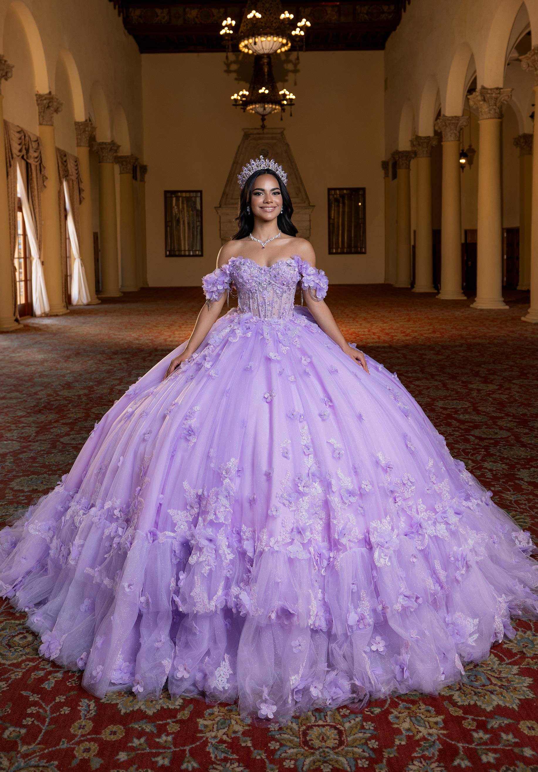 Off-the-Shoulder Floor-Length Tulle Quinceañera Ball Gown MGNY Madeline Gardner New York 4080024