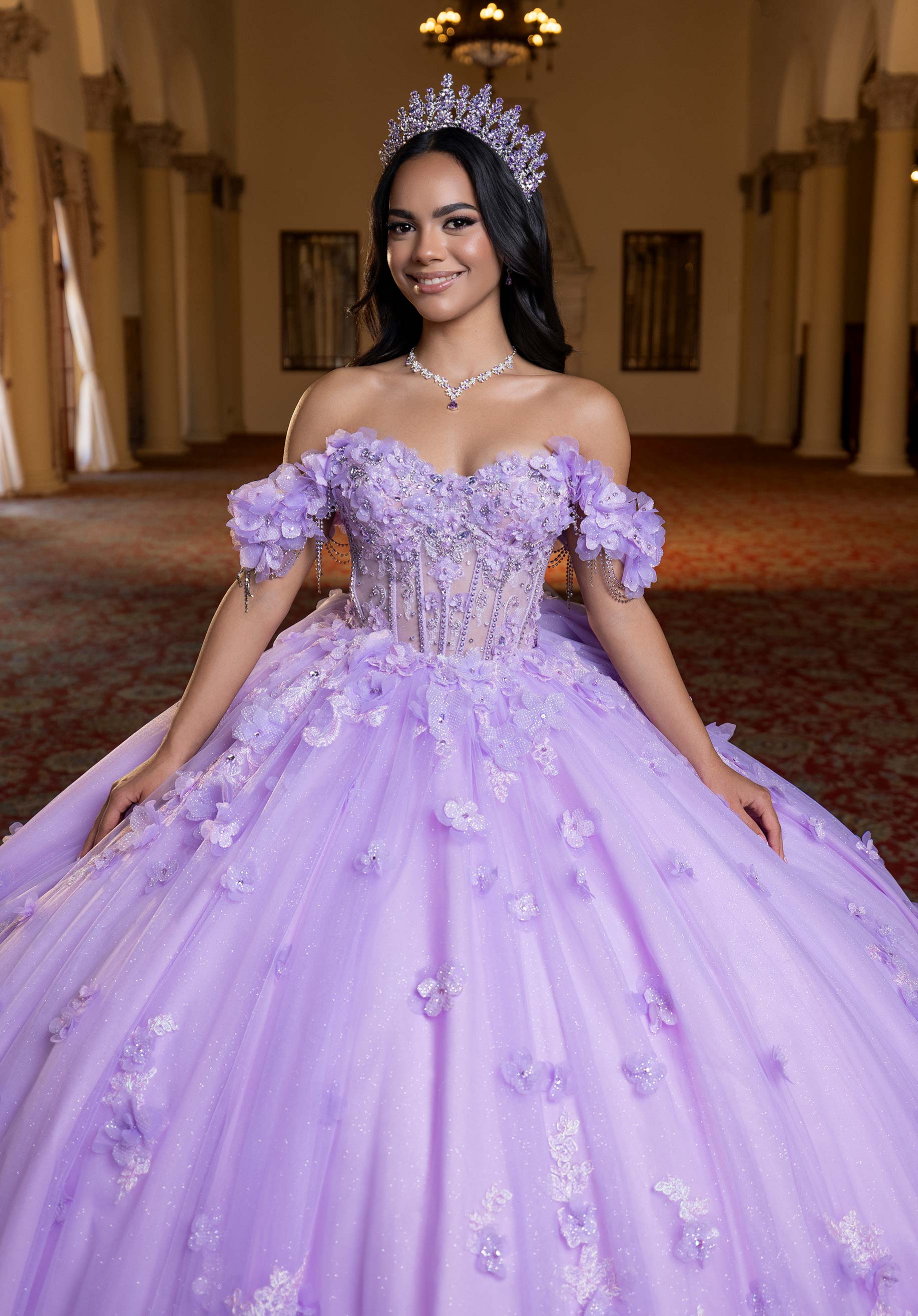 Off-the-Shoulder Floor-Length Tulle Quinceañera Ball Gown MGNY Madeline Gardner New York 4080024