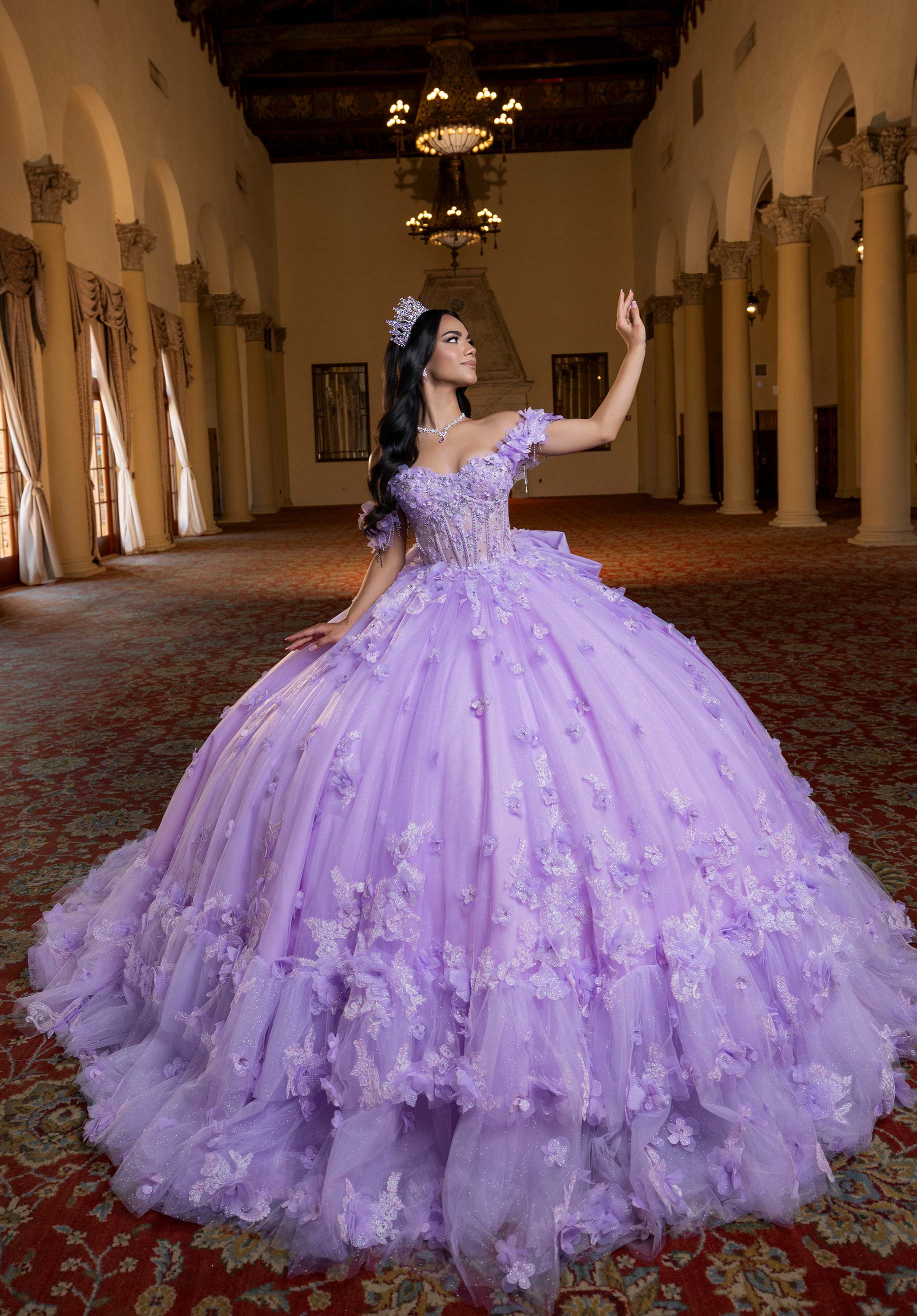 Off-the-Shoulder Floor-Length Tulle Quinceañera Ball Gown MGNY Madeline Gardner New York 4080024