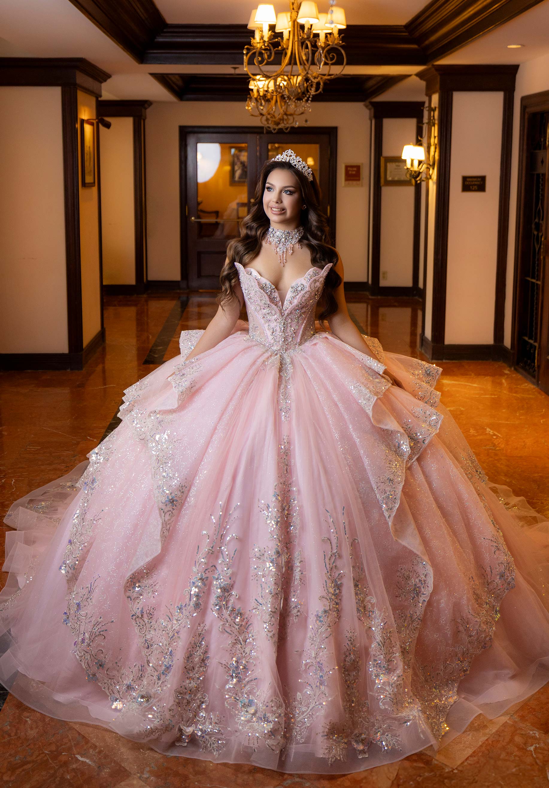 Strapless Curved Neck Floor-Length Tulle Quinceañera Ball Gown MGNY Madeline Gardner New York 4080025