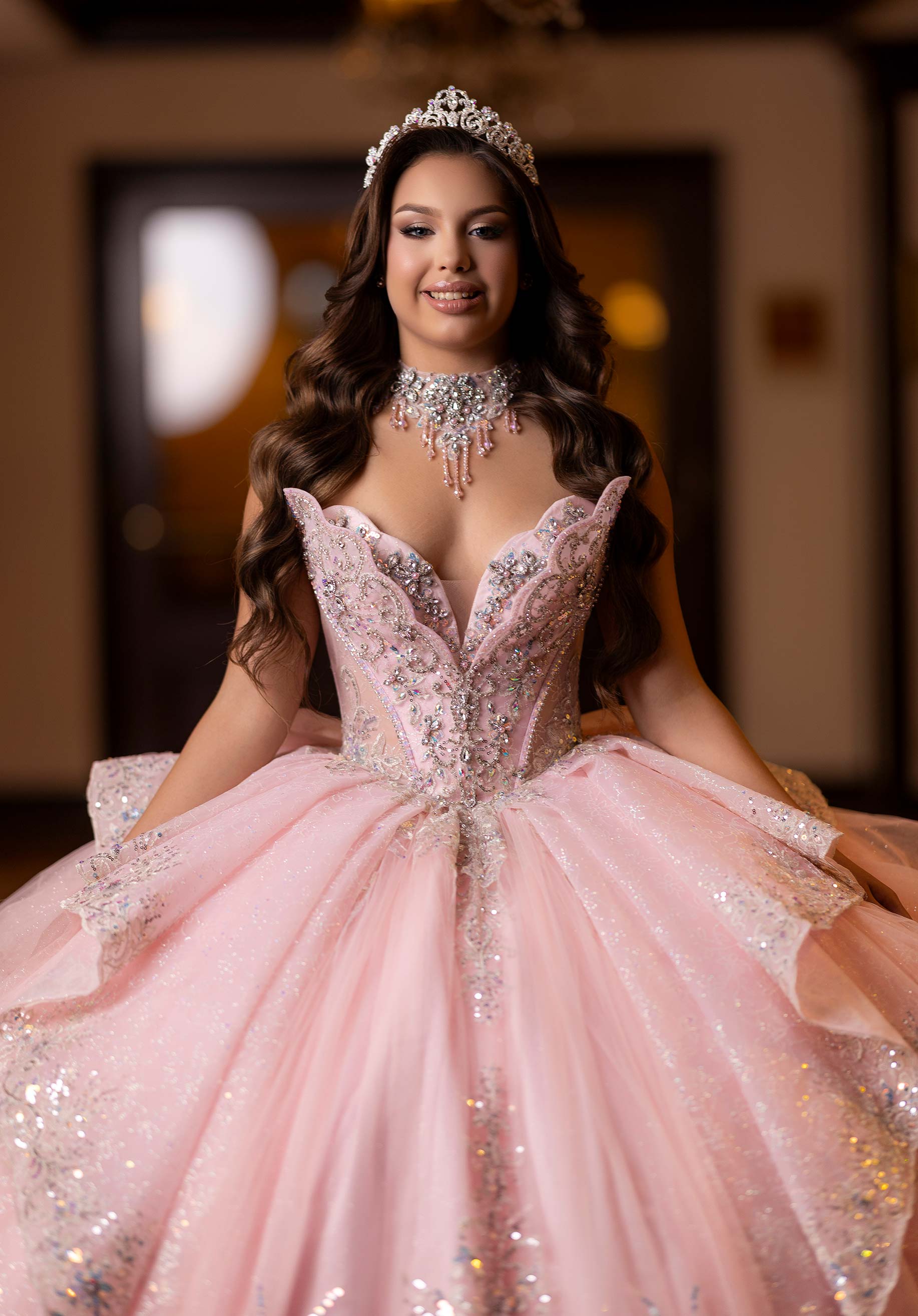 Strapless Curved Neck Floor-Length Tulle Quinceañera Ball Gown MGNY Madeline Gardner New York 4080025