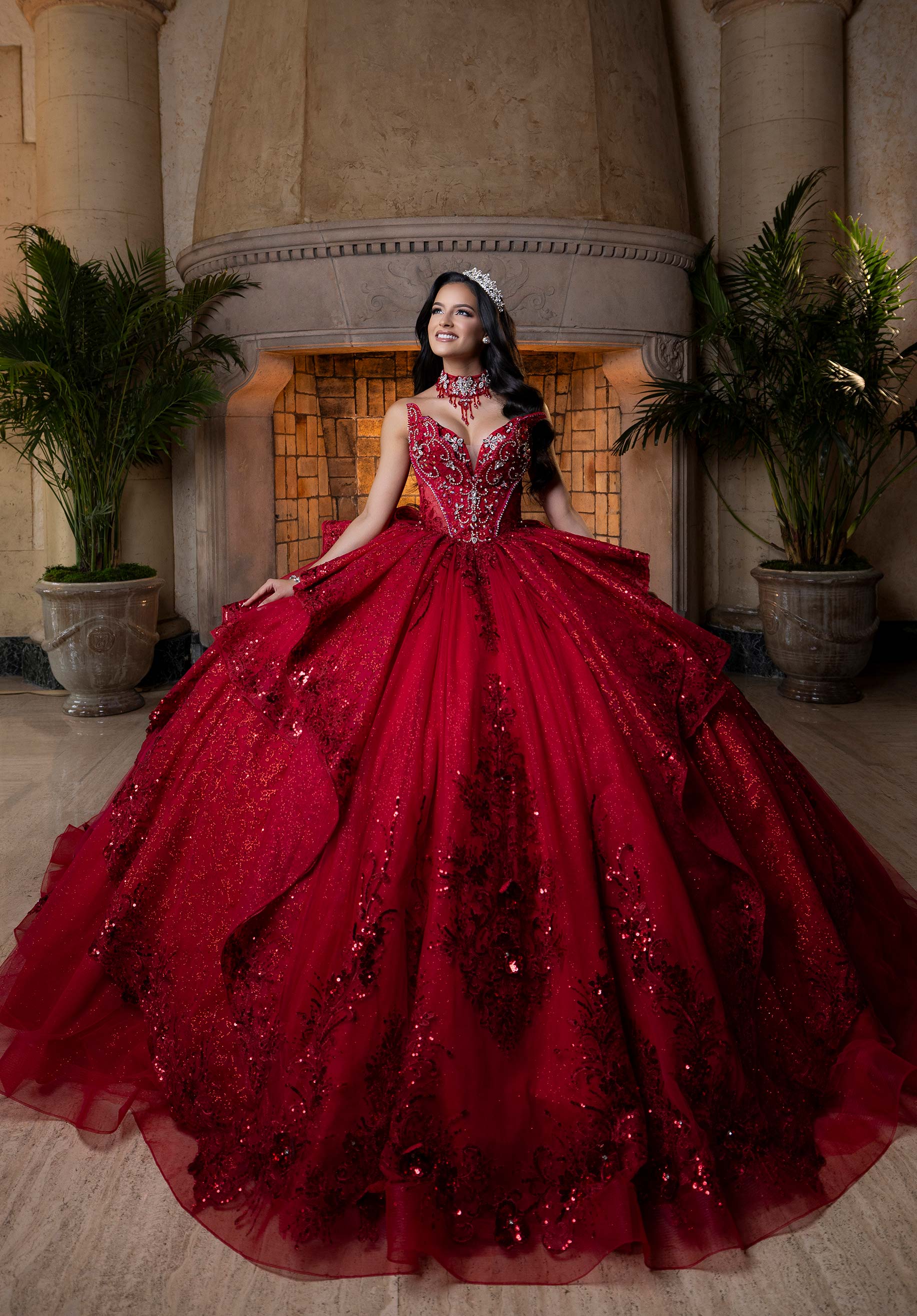 Strapless Curved Neck Floor-Length Tulle Quinceañera Ball Gown MGNY Madeline Gardner New York 4080025