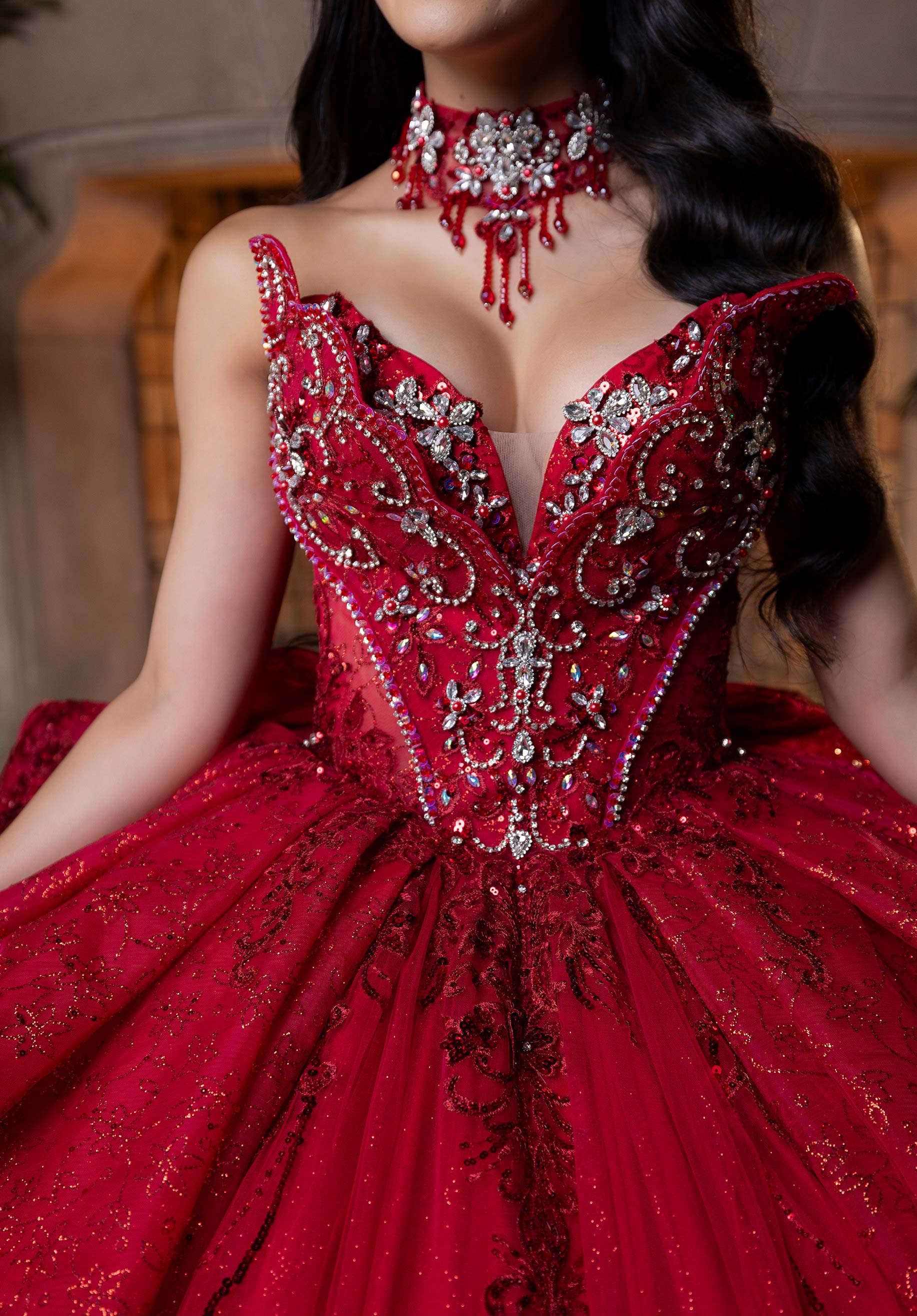 Strapless Curved Neck Floor-Length Tulle Quinceañera Ball Gown MGNY Madeline Gardner New York 4080025