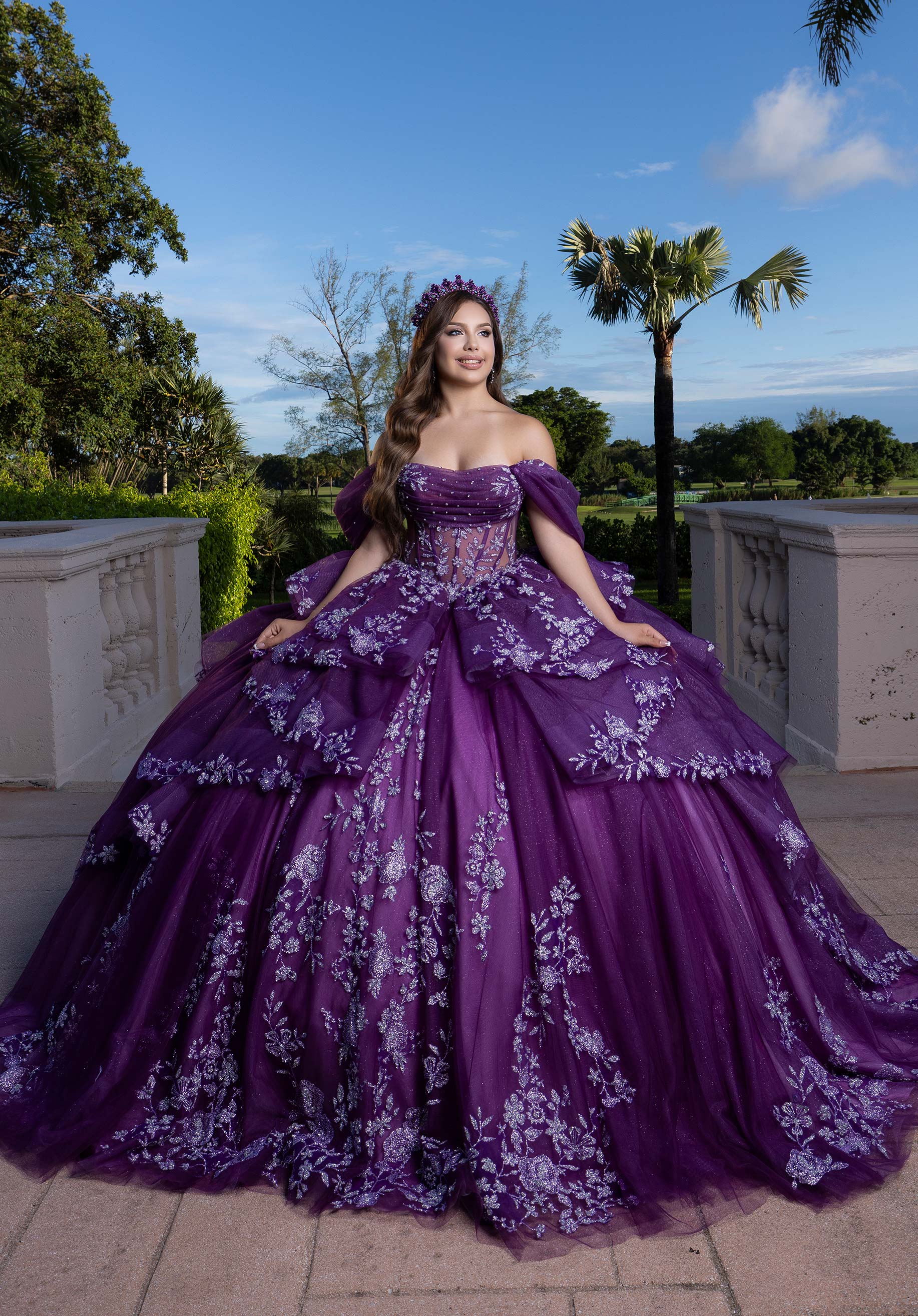 Off-the-Shoulder Floor-Length Tulle Quinceañera Ball Gown MGNY Madeline Gardner New York 4080027