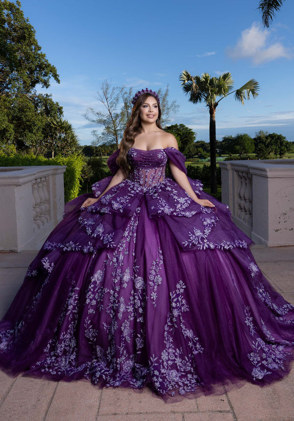 Off-the-Shoulder Floor-Length Tulle Quinceañera Ball Gown MGNY Madeline Gardner New York 4080027