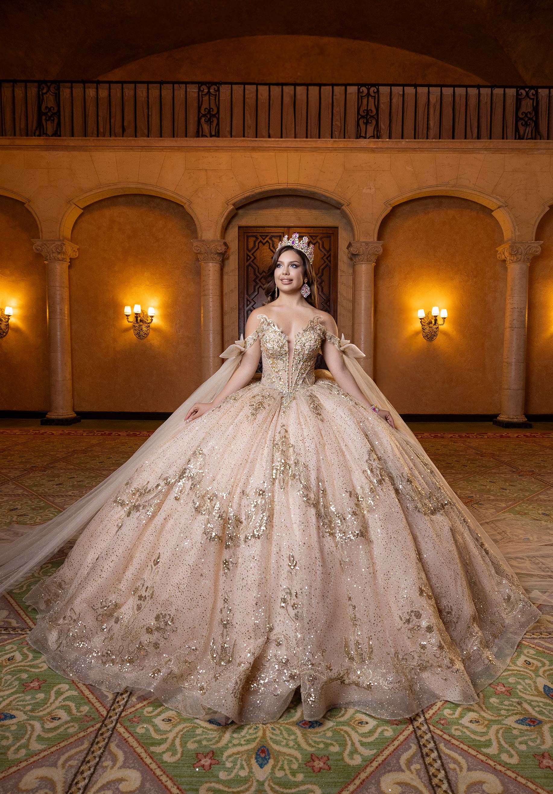 Off-the-Shoulder Floor-Length Tulle Quinceañera Ball Gown MGNY Madeline Gardner New York 4080028