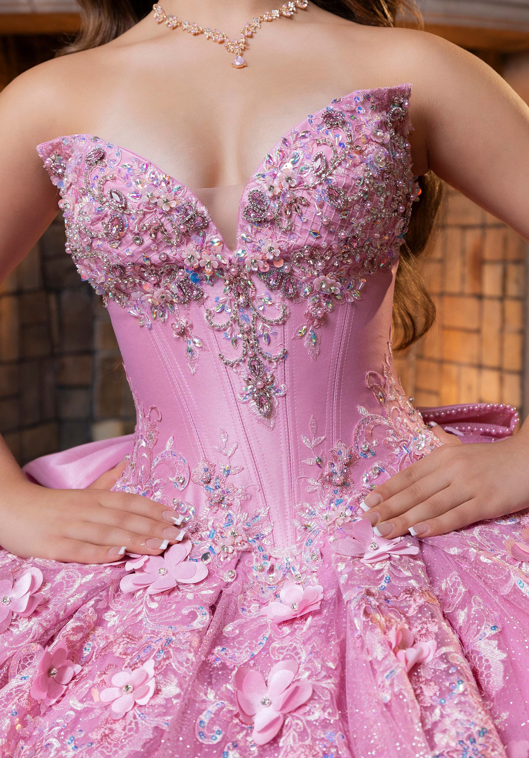 Strapless Curved Neck Floor-Length Tulle Quinceañera Ball Gown MGNY Madeline Gardner New York 4080029