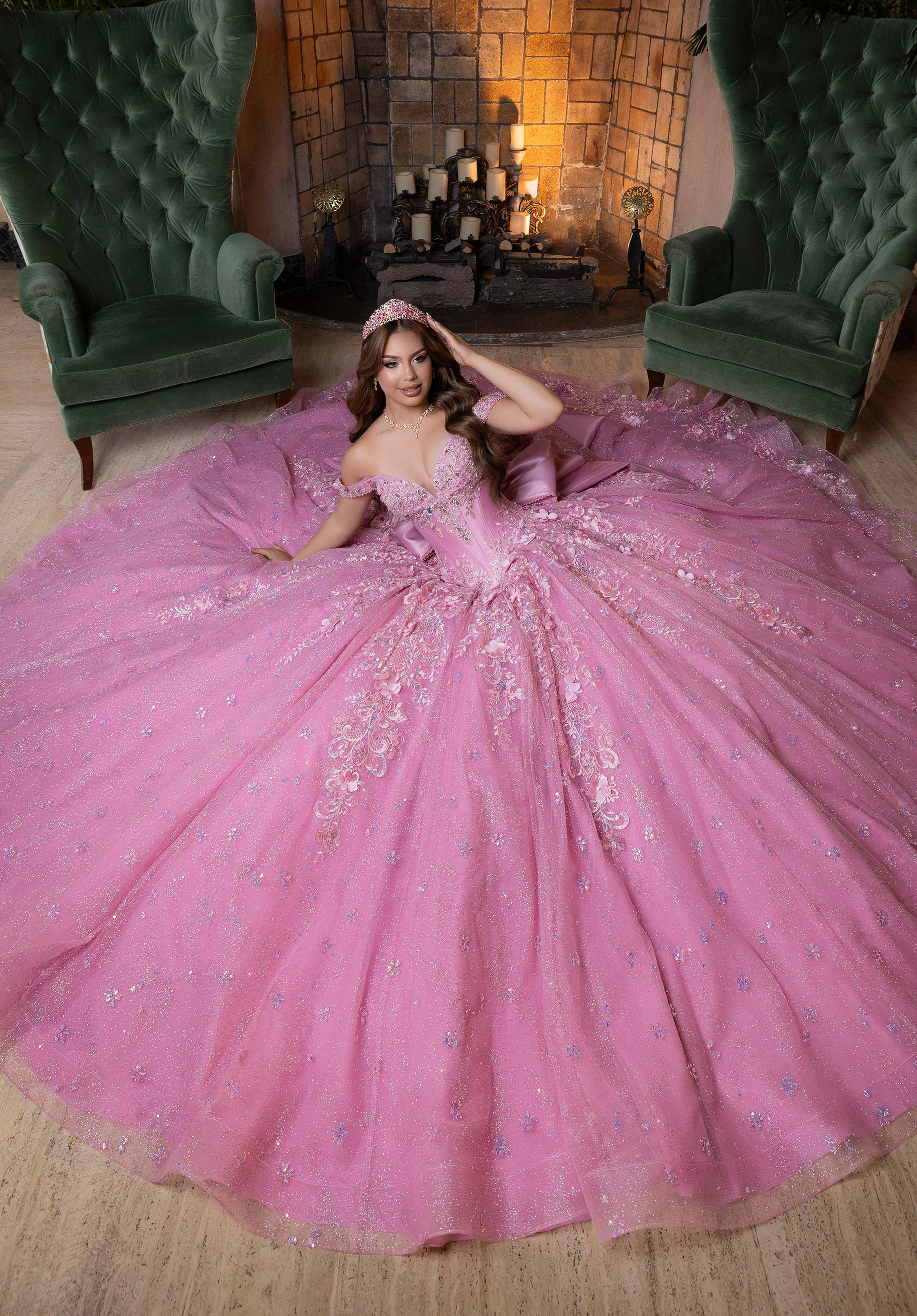 Strapless Curved Neck Floor-Length Tulle Quinceañera Ball Gown MGNY Madeline Gardner New York 4080029