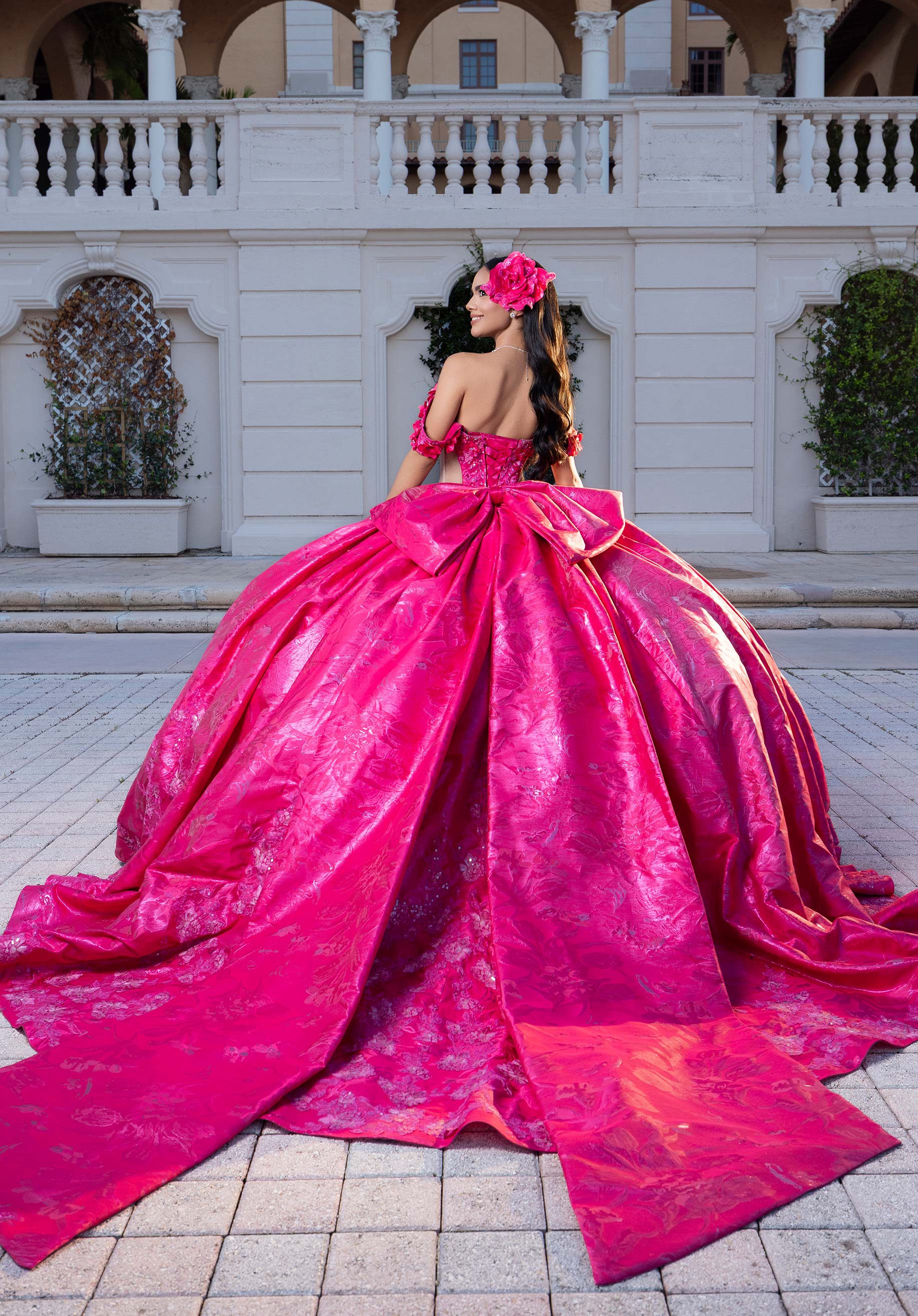 Strapless Curved Neck Floor-Length Satin Quinceañera Ball Gown MGNY Madeline Gardner New York 4080031